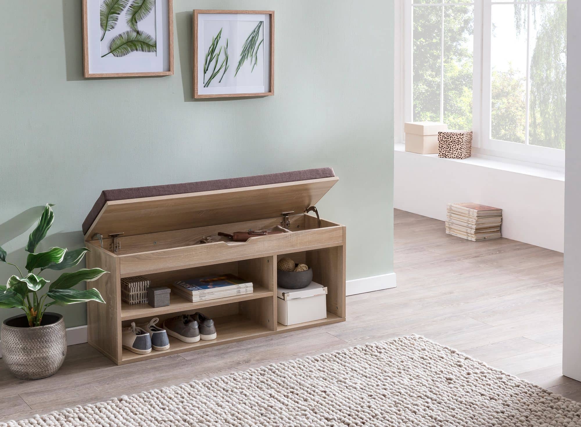 46057-WOHNLING-Schuhbank-BABSI-Sonoma-WL5-344-WL5_4 Schuhbank WL5.344 mit Sitzfläche Garderoben-Bank Holz 104x51x32 cm Sonoma