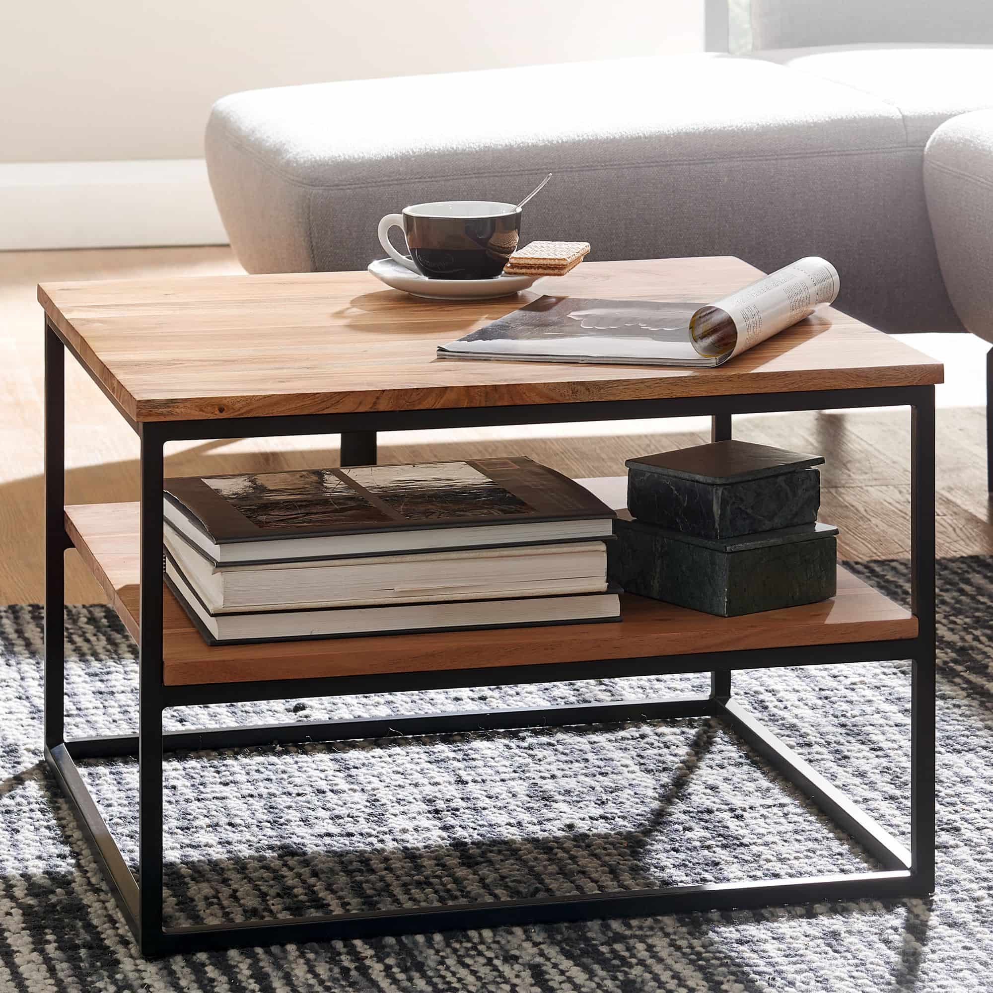 60556-Wohnling-Couchtisch-Akazie-60-x-60-x-40-cm-WL6-363-WL6-363 Couchtisch 60x60x41 cm Massivholz Metall Sofatisch Wohnzimmertisch Akazie
