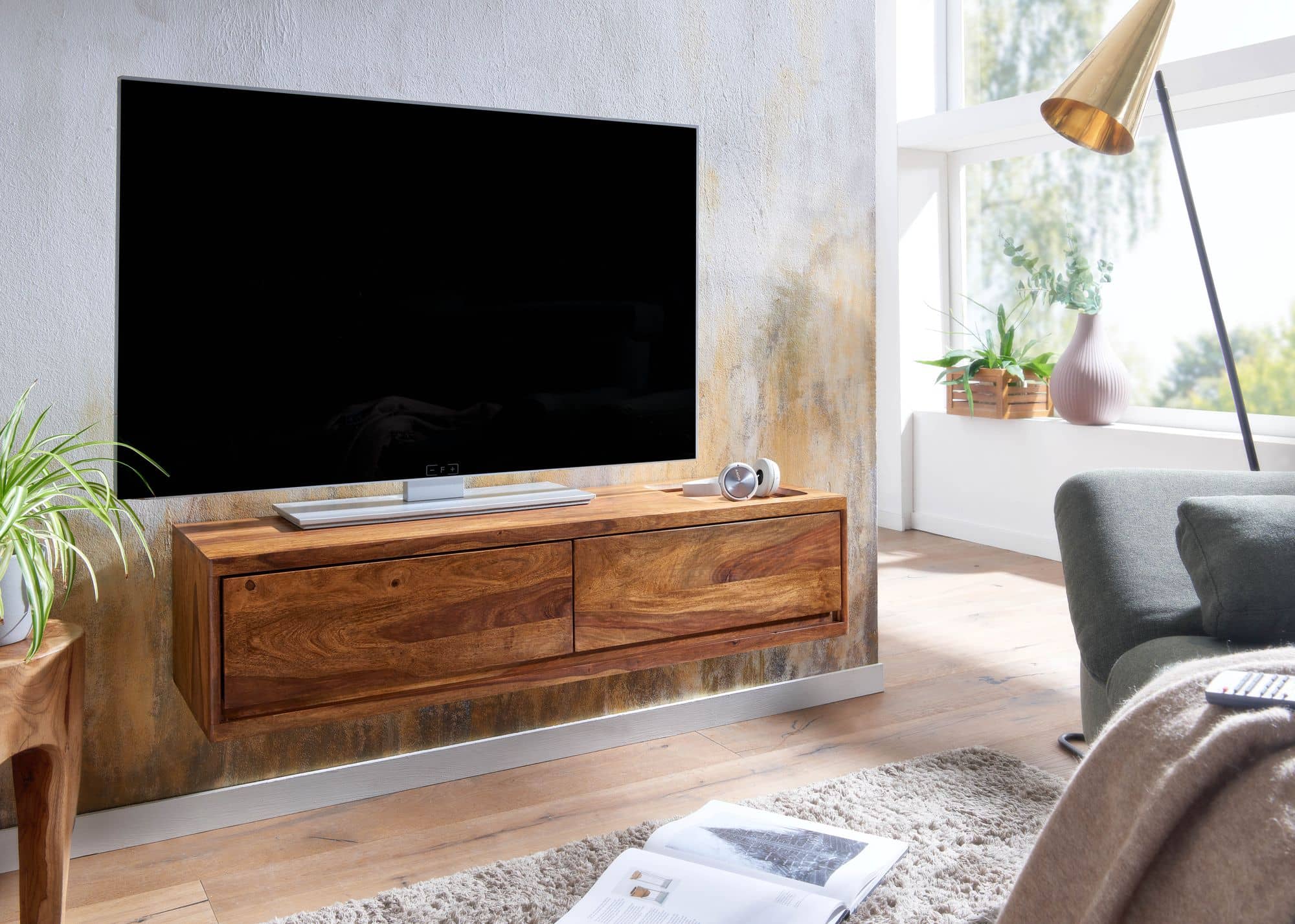 64633-Wohnling-TV-Wandboard-108x35x25-cm-Sheesham-WL6-568-WL6-568_6 Lowboard Hängend Sheesham Massivholz 108x25x34 cm TV-Schrank Braun
