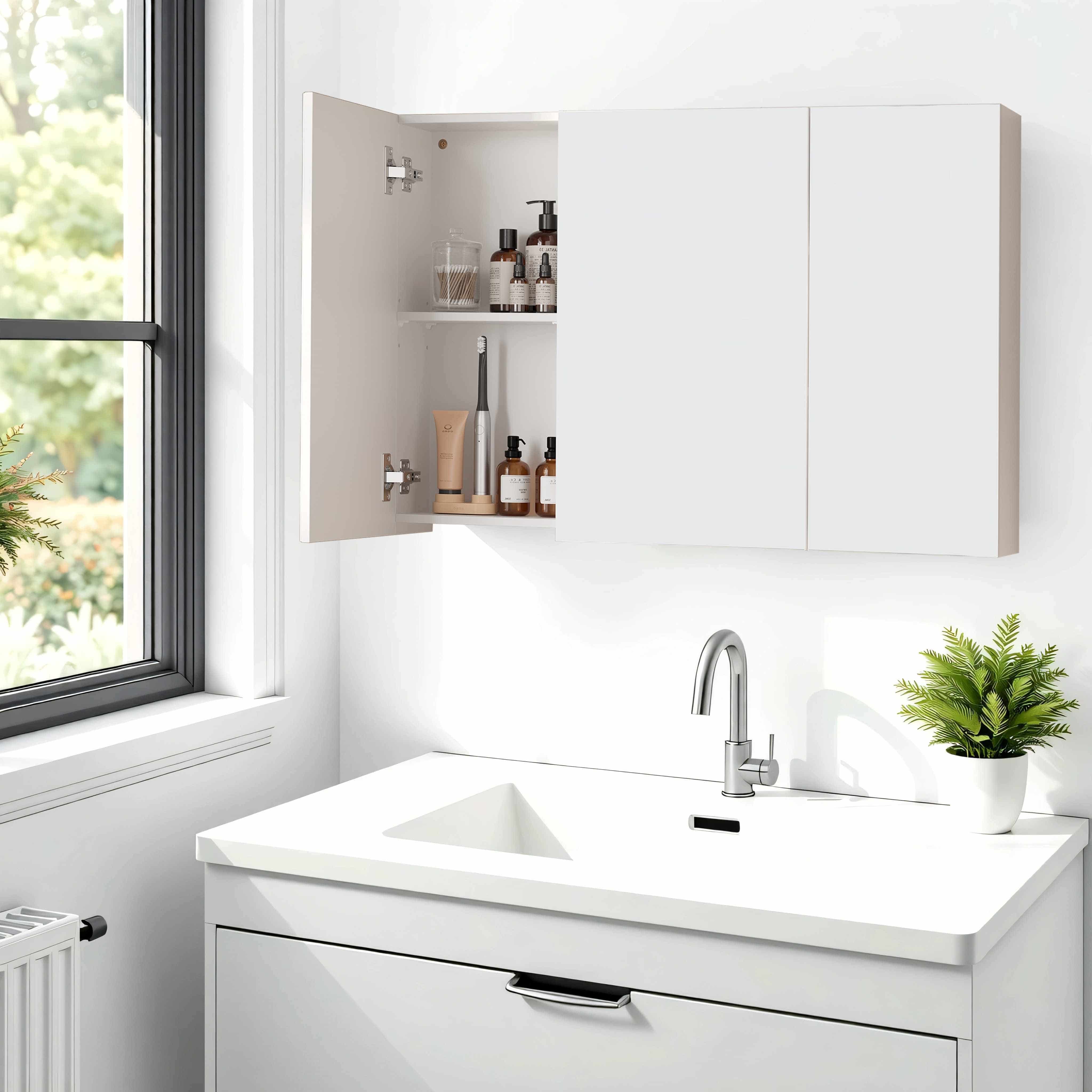 Spiegelschrank, Badezimmerschrank, Aufbewahrungsschrank mit 3 Türen Spiegelschrank, Badezimmerschrank, Aufbewahrungsschrank mit 3 Türen