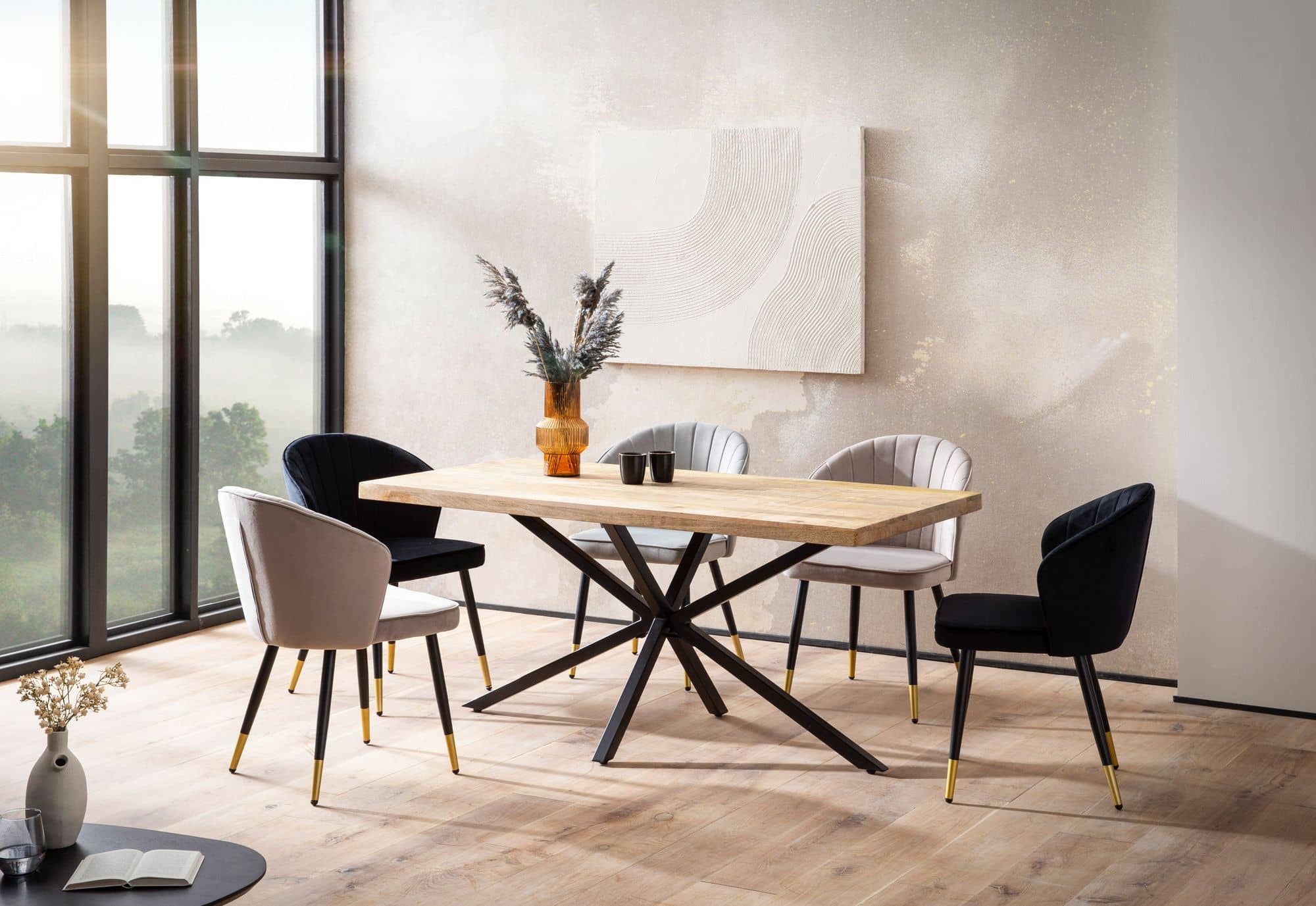 Esszimmertisch 180x90x76 cm Mango Massivholz Metall Esstisch Industrial