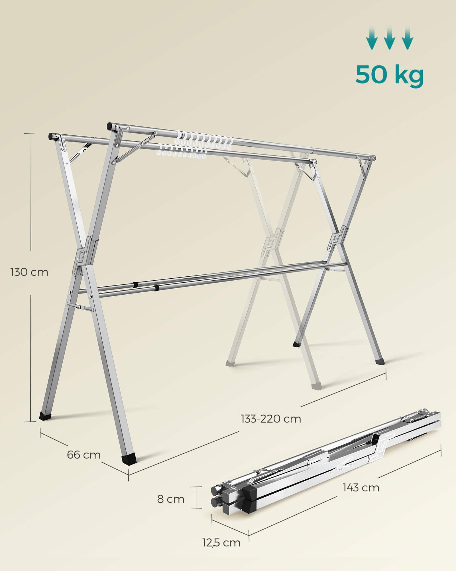 Wäscheständer 133-200 cm ausziehbar und freistehend Wäscheständer 133-200 cm ausziehbar und freistehend