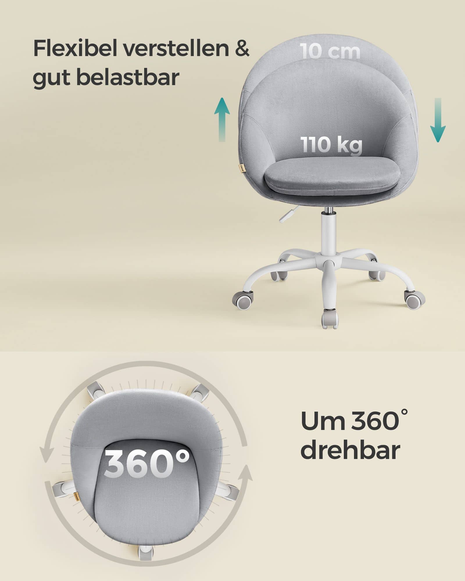 Bürostuhl aus Samt höhenverstellbar und taubengrau-OBG020G04 Bürostuhl aus Samt höhenverstellbar und taubengrau-OBG020G04
