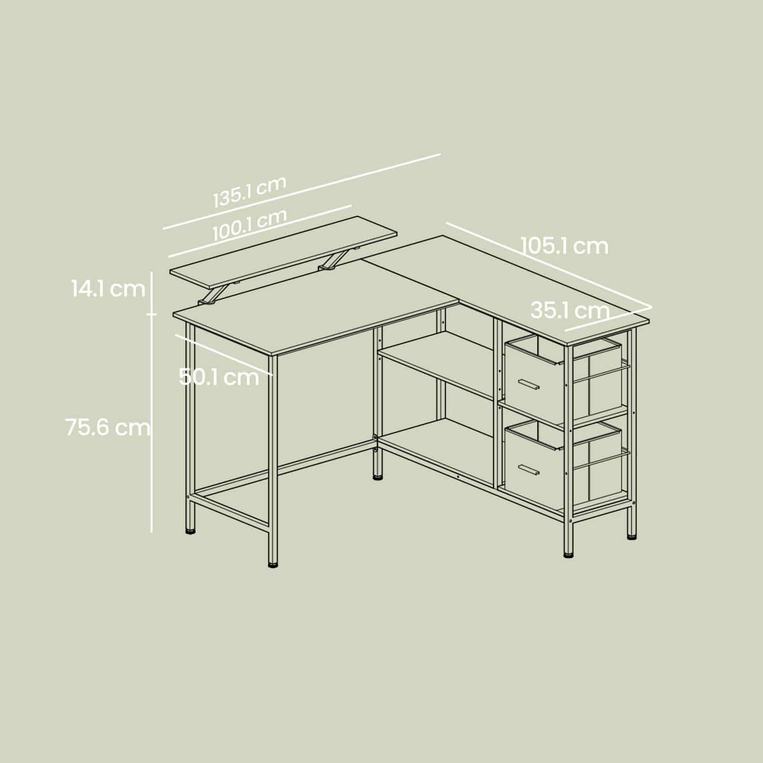 Schreibtisch in L-Form, Eckschreibtisch, mit 2 Schubladen Schreibtisch in L-Form, Eckschreibtisch, mit 2 Schubladen