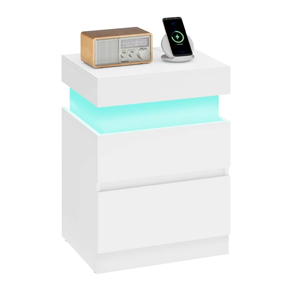 Beistelltisch mit Ladestation, Nachttisch mit Beleuchtung, Steckdosen