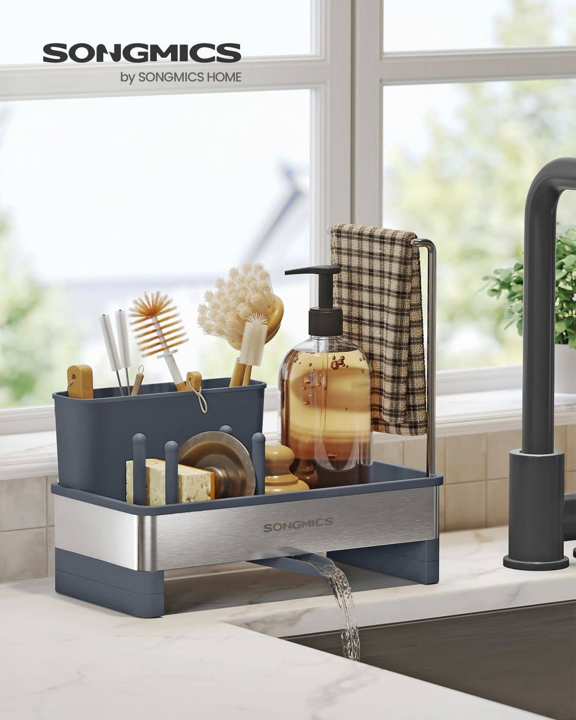Spülbecken Organizer mit Halter für Schwämme und Bürsten schiefergrau-silbern