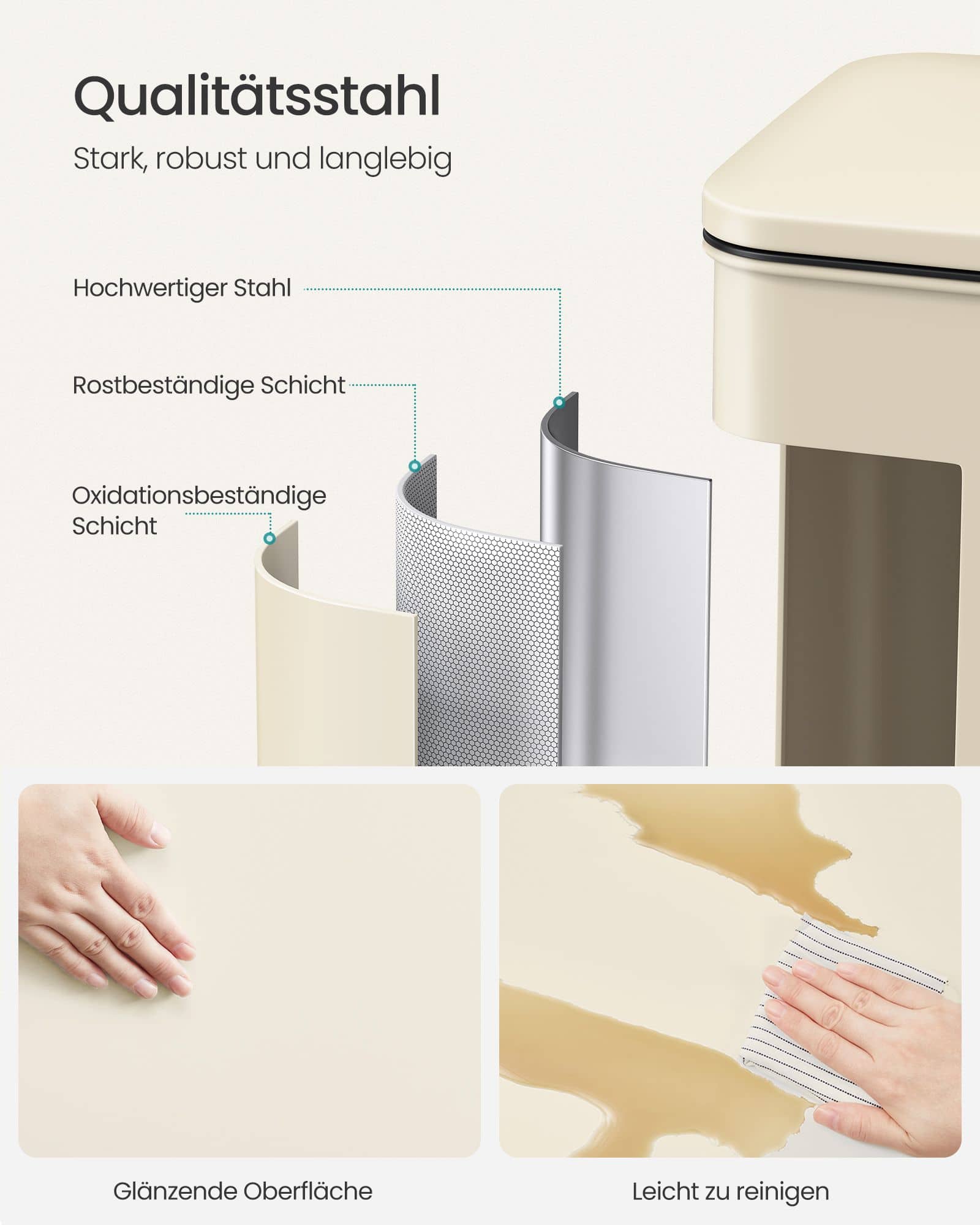 Mülleimer 40 L mit Deckel – Sandbeige Mülleimer 40 L mit Deckel – Sandbeige