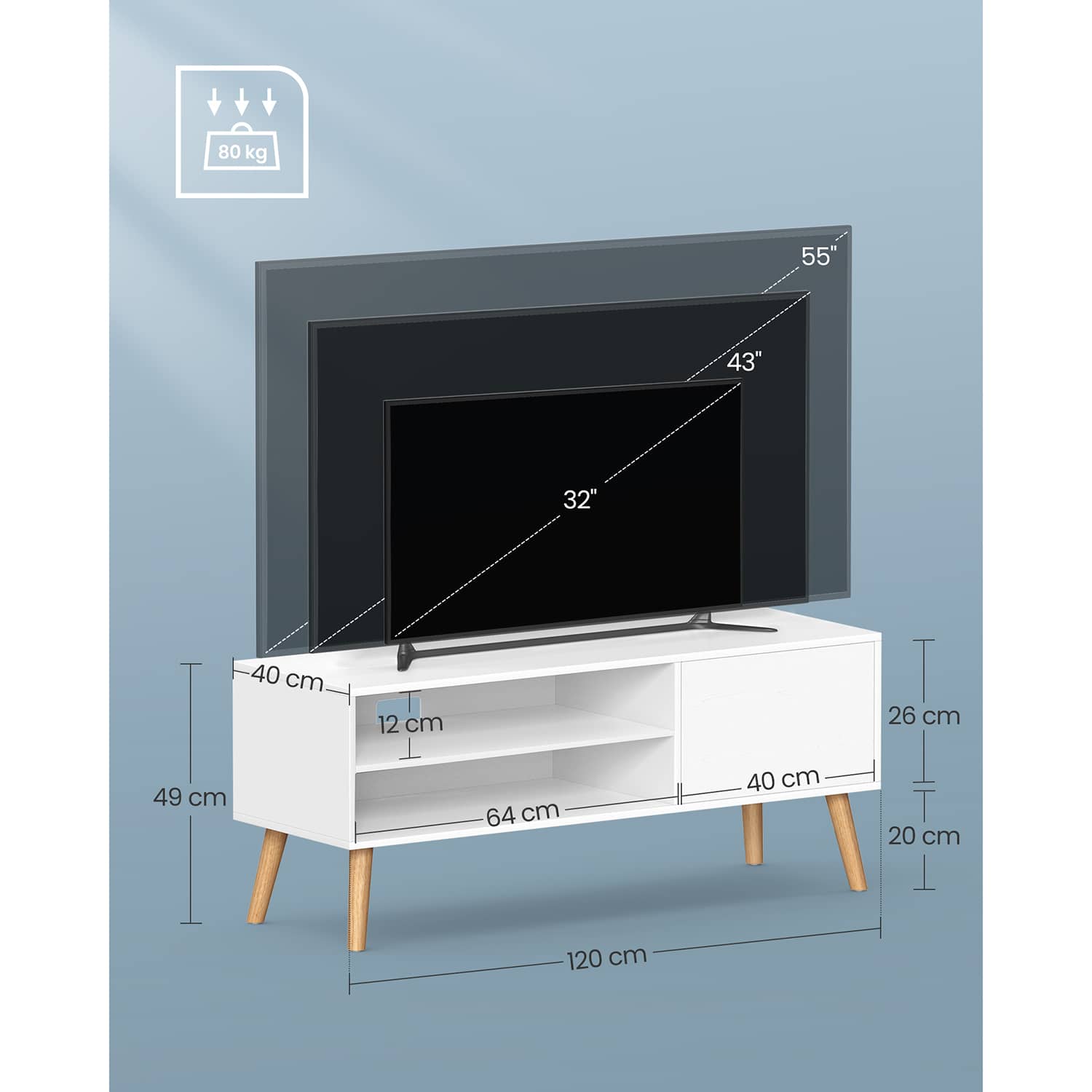 TV-Schrank mit 1 Tür 40 x 120 x 49 cm weiß