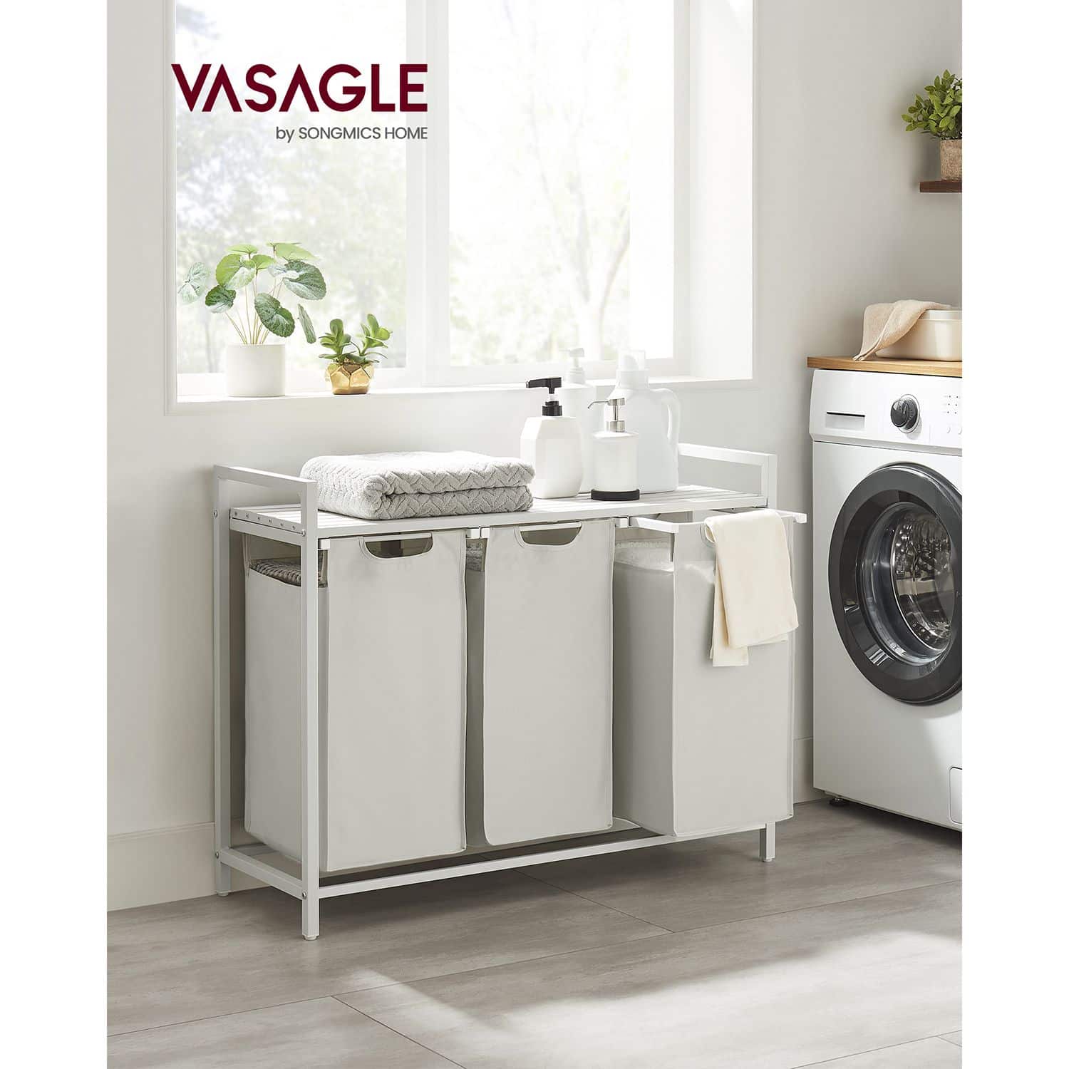Wäschekorb 3 x 38 L mit 1 Ablage weiß-B34BLH301W01 Wäschekorb 3 x 38 L mit 1 Ablage weiß-B34BLH301W01