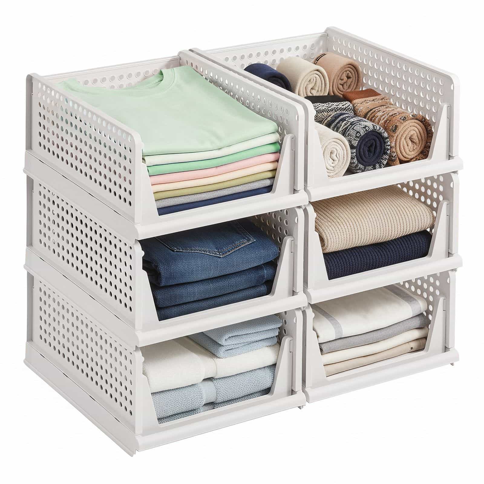 Schrank-Organizer klappbar, Kleiderschrank-Organizer stapelbar, ausziehbarer Korb 6er Set