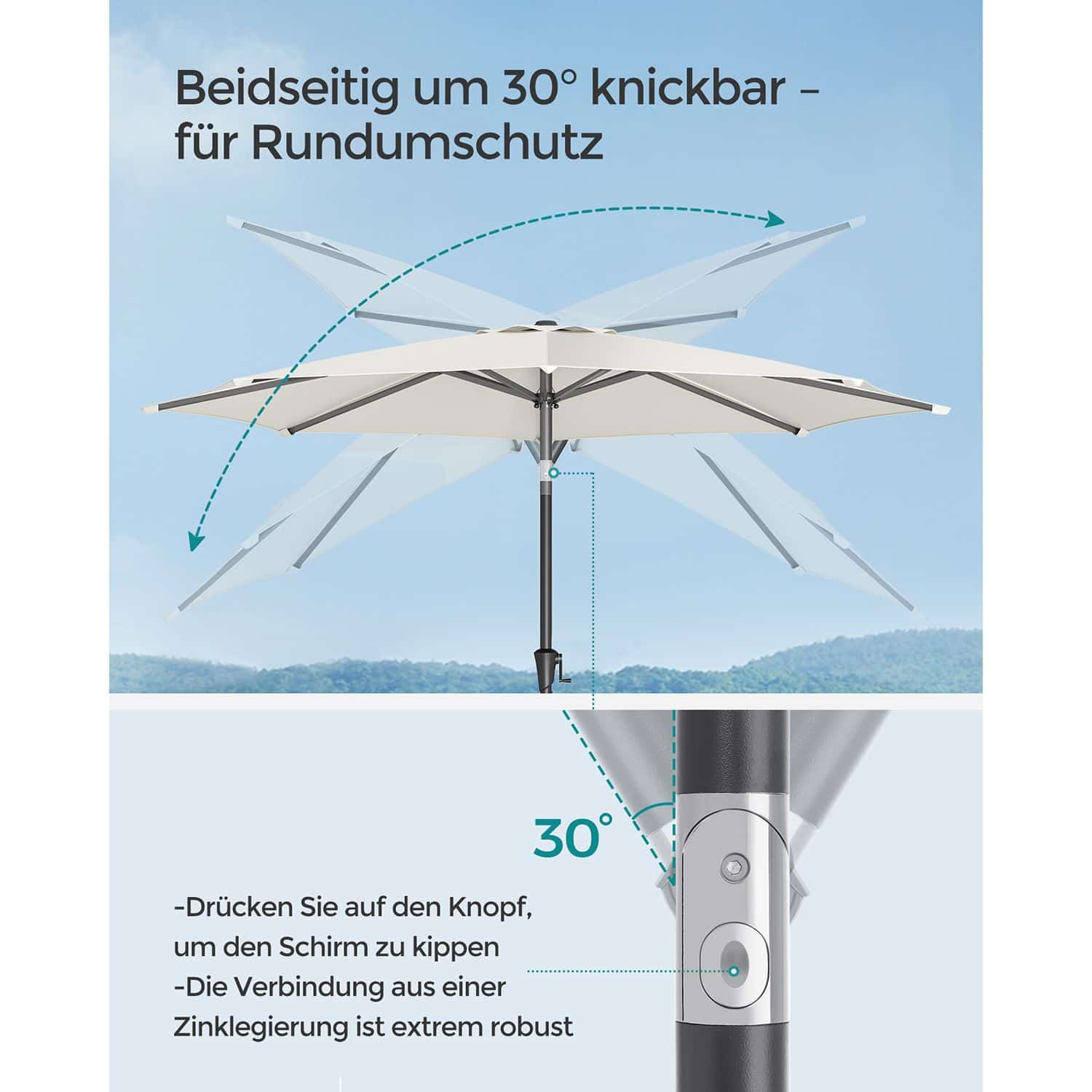 Sonnenschirm beidseitig um 30° knickbar beige Sonnenschirm beidseitig um 30° knickbar beige