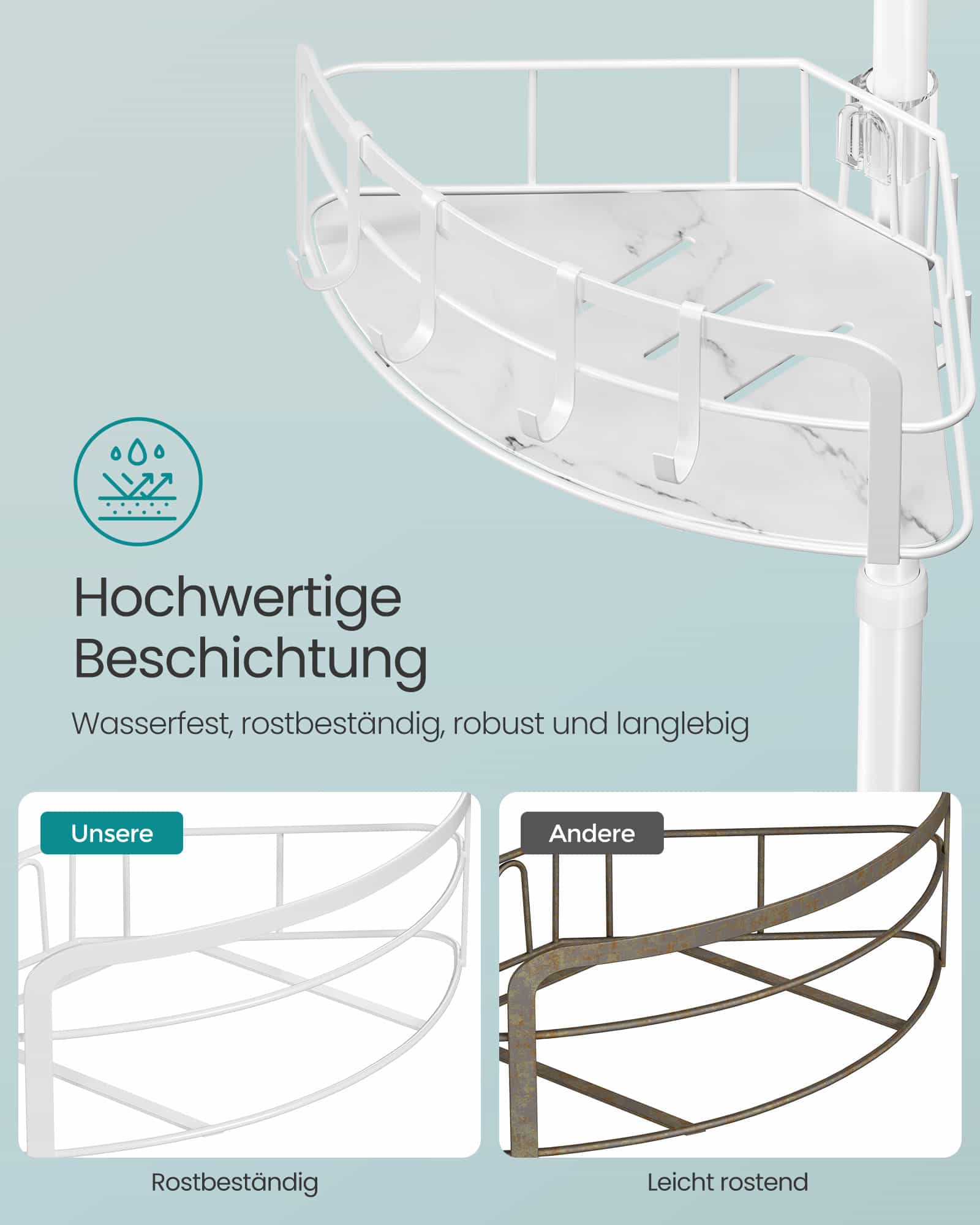 Duschregal Gesamthöhe 80-323 cm mit 4 Ebenen wolkenweiß Duschregal Gesamthöhe 80-323 cm mit 4 Ebenen wolkenweiß