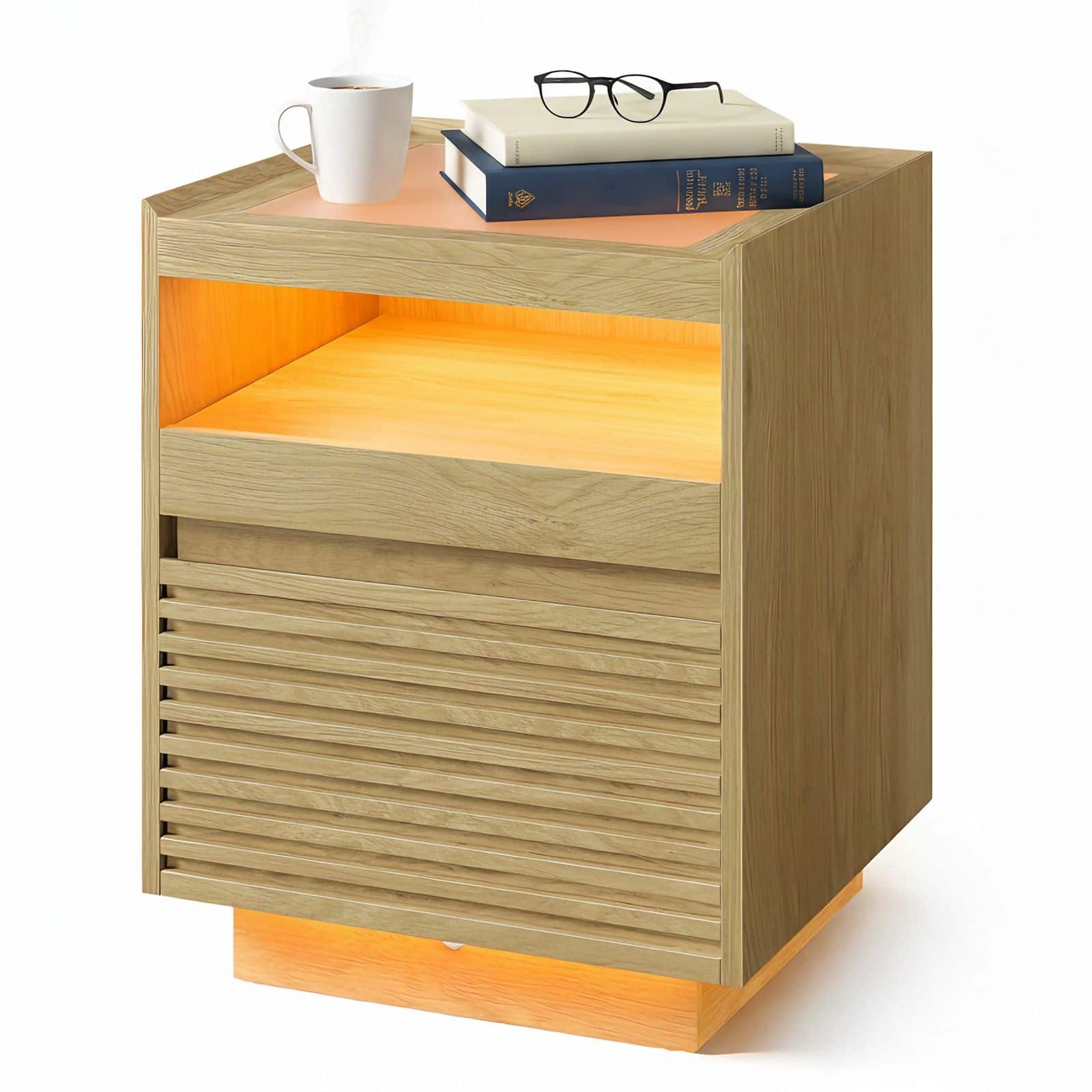 Nachttisch mit LED-Beleuchtung, Beistelltisch, Schublade Nachttisch mit LED-Beleuchtung, Beistelltisch, Schublade