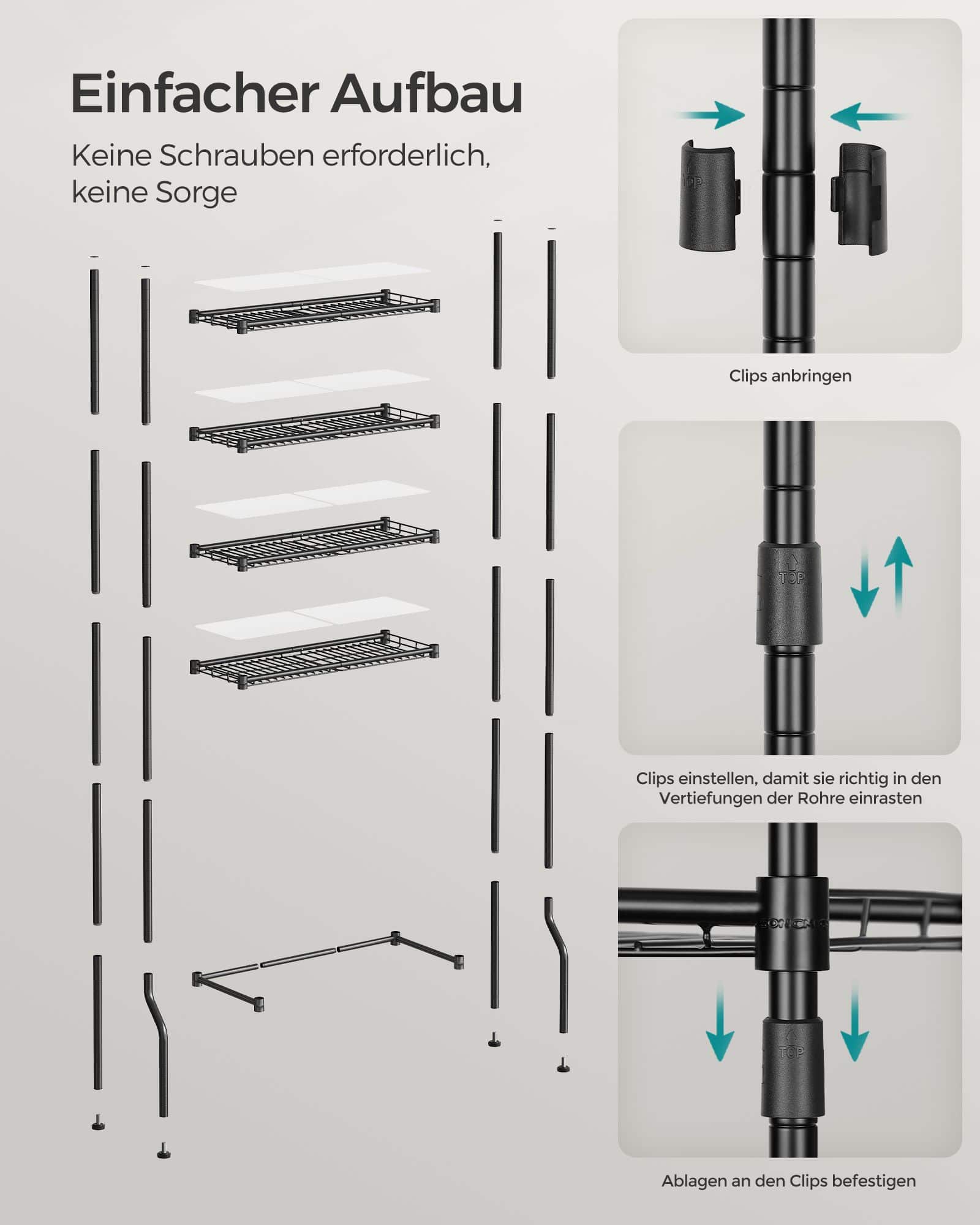 4-stöckiges Toilettenregal mit Haken platzsparend schwarz 4-stöckiges Toilettenregal mit Haken platzsparend schwarz