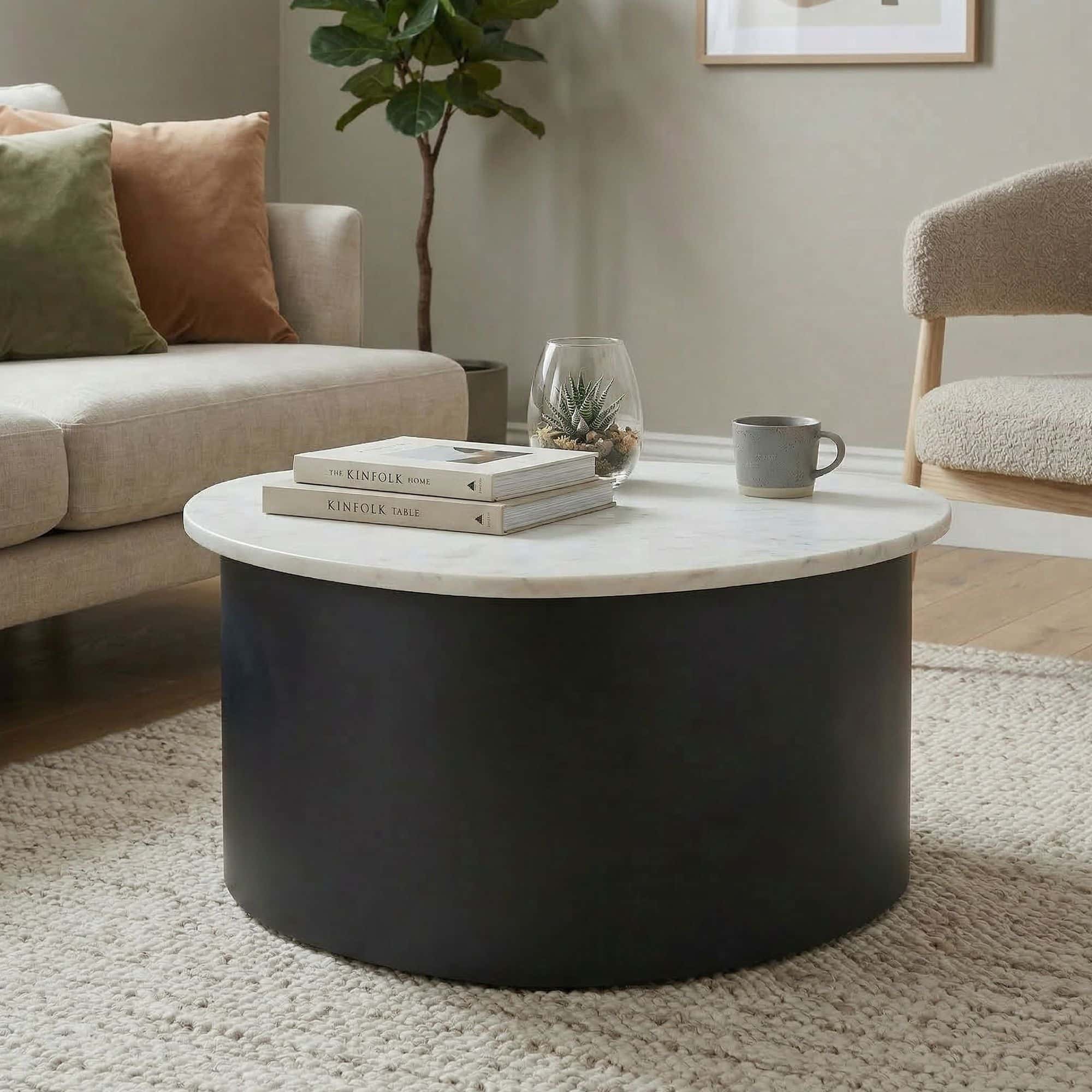 Couchtisch Schwarz 63cm mit weißer Marmor Tischplatte - Wohnzimmertisch Alu organische Form - Sofatisch Aluminium modern - Design Beistelltisch Metallgestell Handmade Couchtisch Schwarz 63cm mit weißer Marmor Tischplatte - Wohnzimmertisch Alu organische Form - Sofatisch Aluminium modern - Design Beistelltisch Metallgestell Handmade