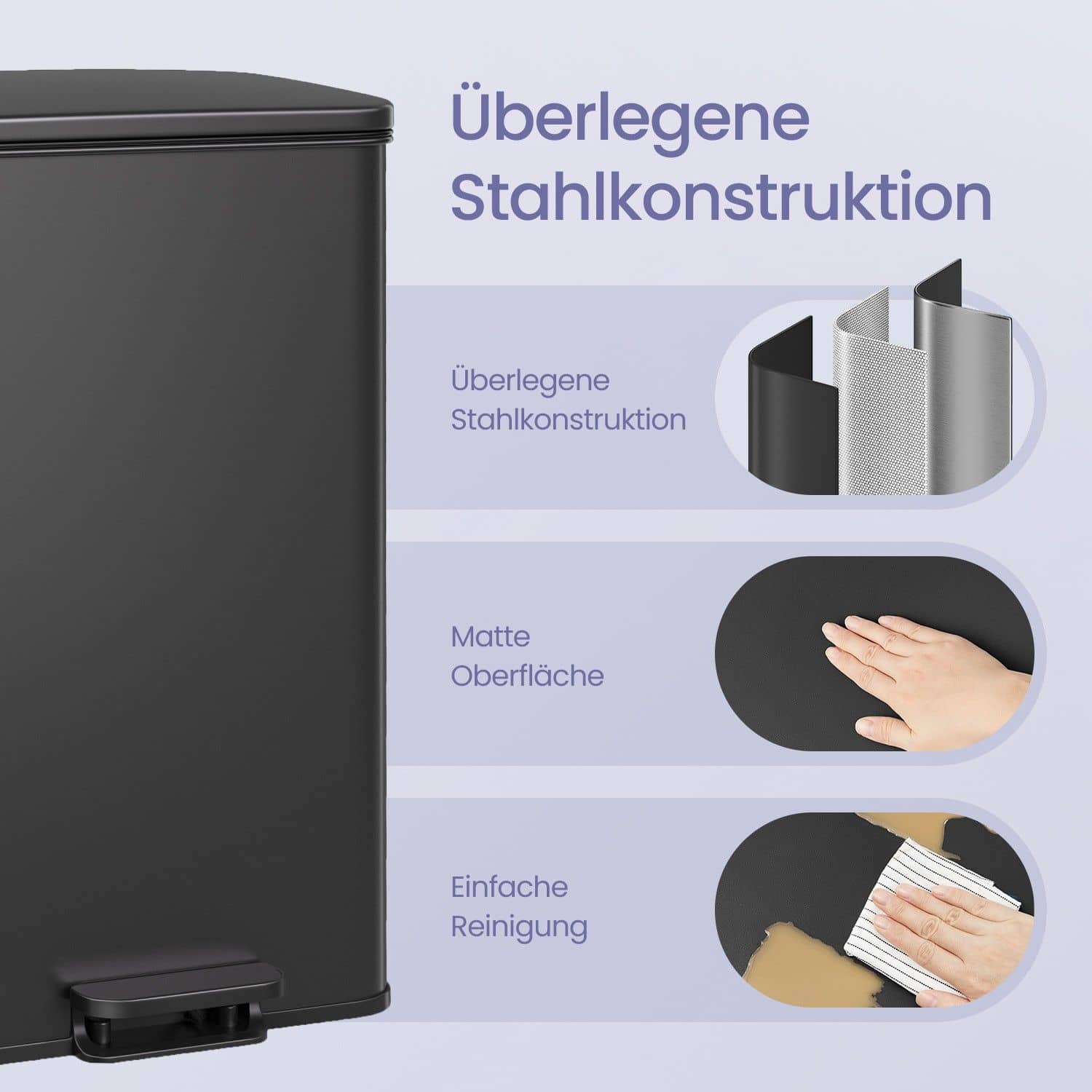 Mülleimer für Küche, großer Abfalleimer mit Deckel, aus Stahl Mülleimer für Küche, großer Abfalleimer mit Deckel, aus Stahl