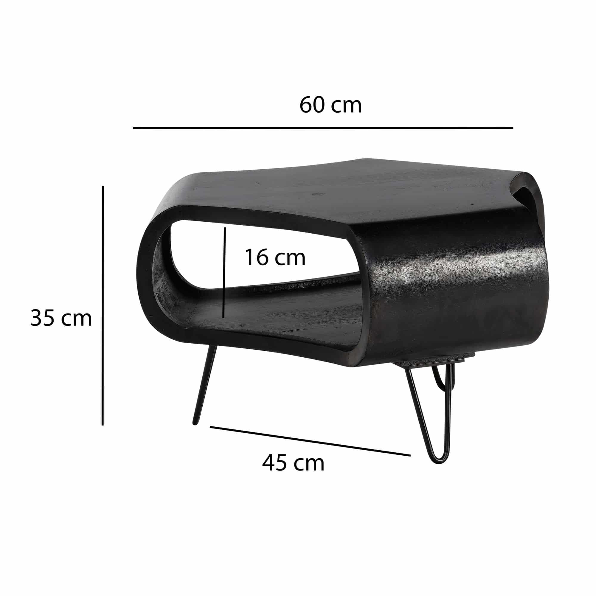 Couchtisch 60x60x35 cm Mango Massivholz Metall Schwarz Sofatisch