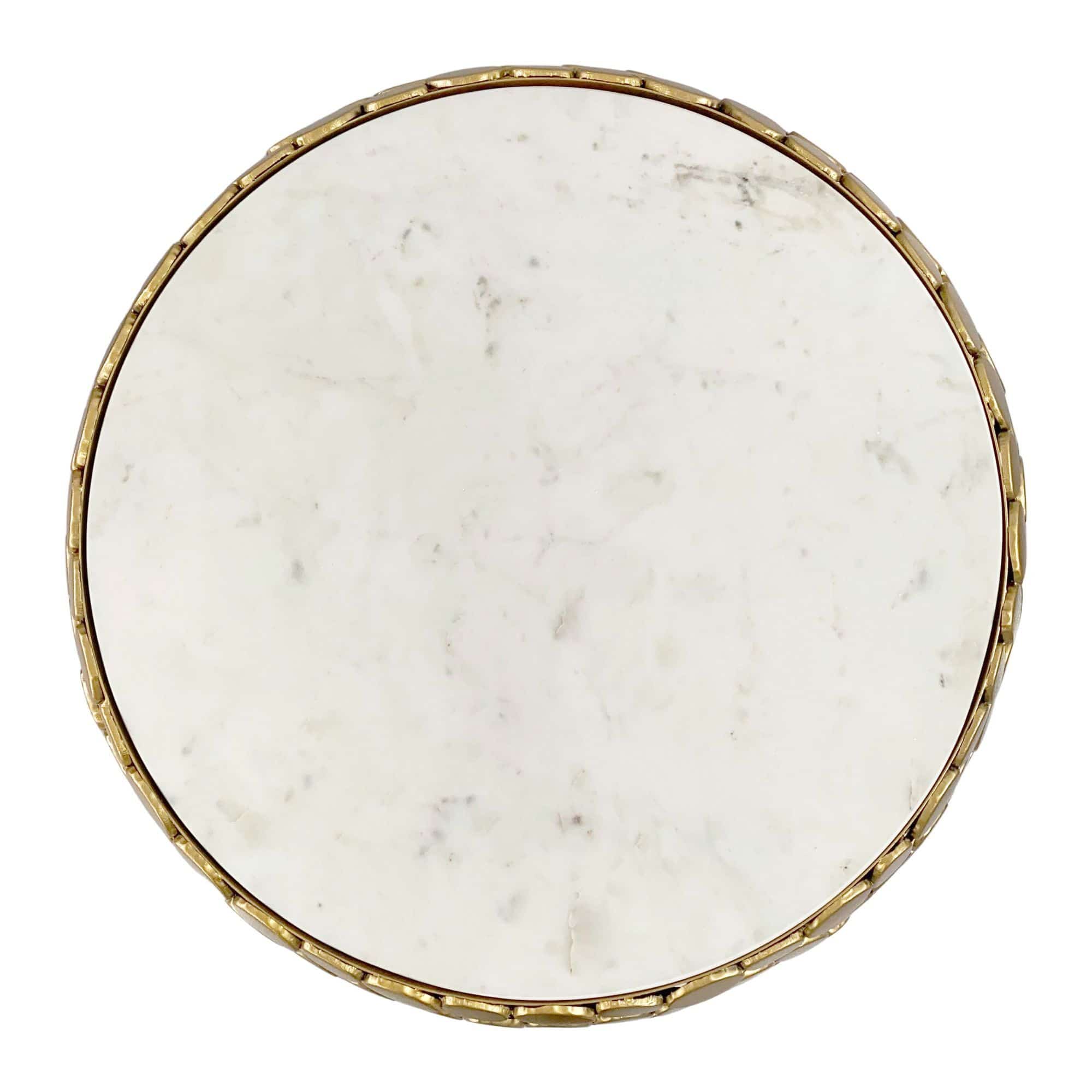 Design Couchtisch rund 66 cm aus Aluminium gold und weißer Marmor Tischplatte - Wohnzimmertisch Alu - Metall Sofatisch - Beistelltisch Wohnzimmer - Handmade