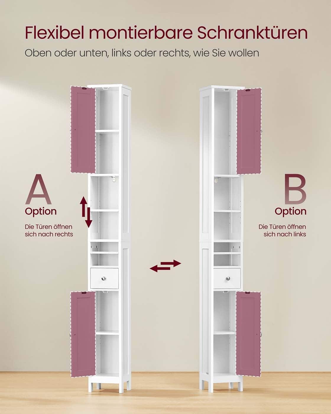 Badschrank mit verstellbaren Ablagen und offenen