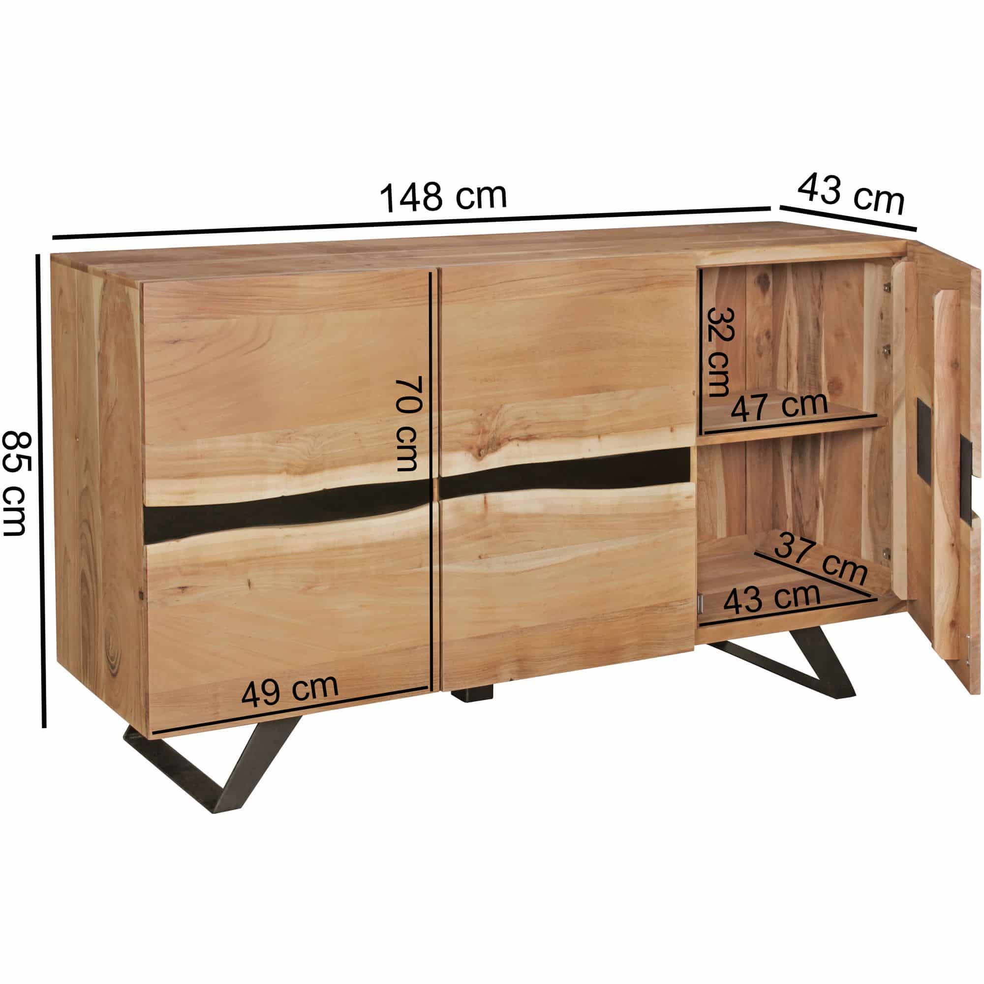 Sideboard 148 x 85 x 43 cm Massiv-Holz Akazie Natur Baumkante Anrichte Sideboard 148 x 85 x 43 cm Massiv-Holz Akazie Natur Baumkante Anrichte