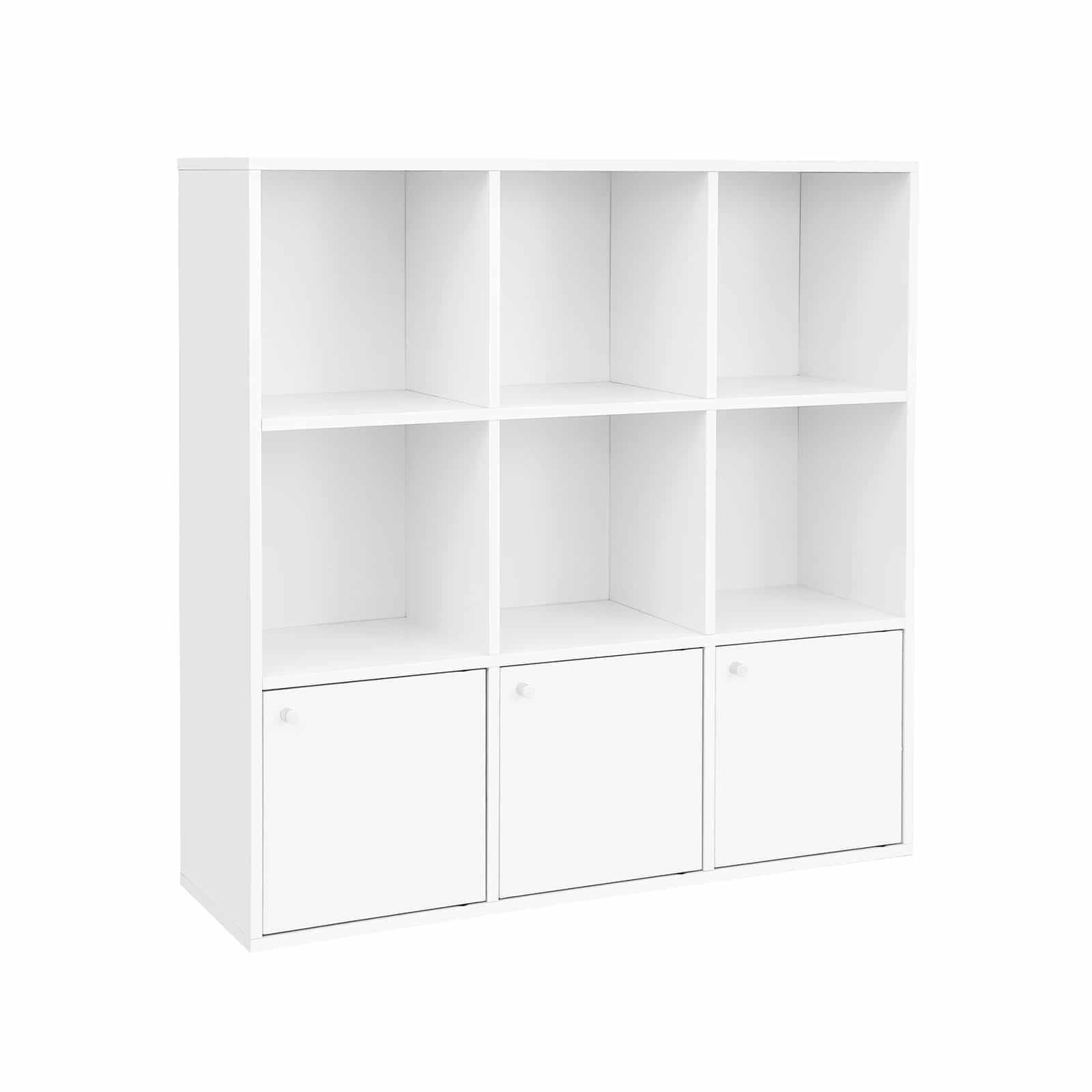Wuerfelregal-3-Schranktueren-Weiss-LBC33WT-130SF7FslMhCCj Elegantes VASAGLE Bücherregal in strahlendem Weiß – Perfekt für moderne Büros