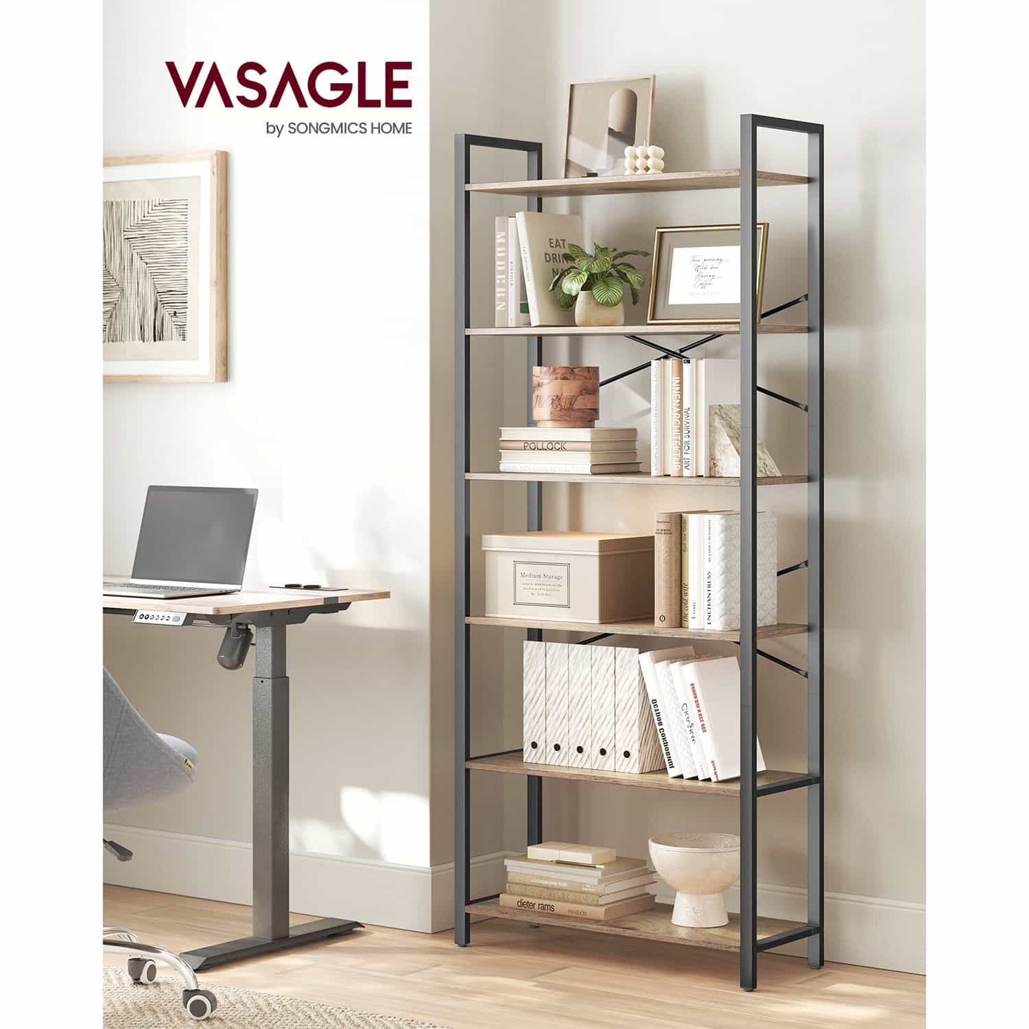 Bücherregal 6 Ebenen 30 x 80 x 186 cm dunkelwalnussfarben-schwarz-LLS082B48 Bücherregal 6 Ebenen 30 x 80 x 186 cm dunkelwalnussfarben-schwarz-LLS082B48