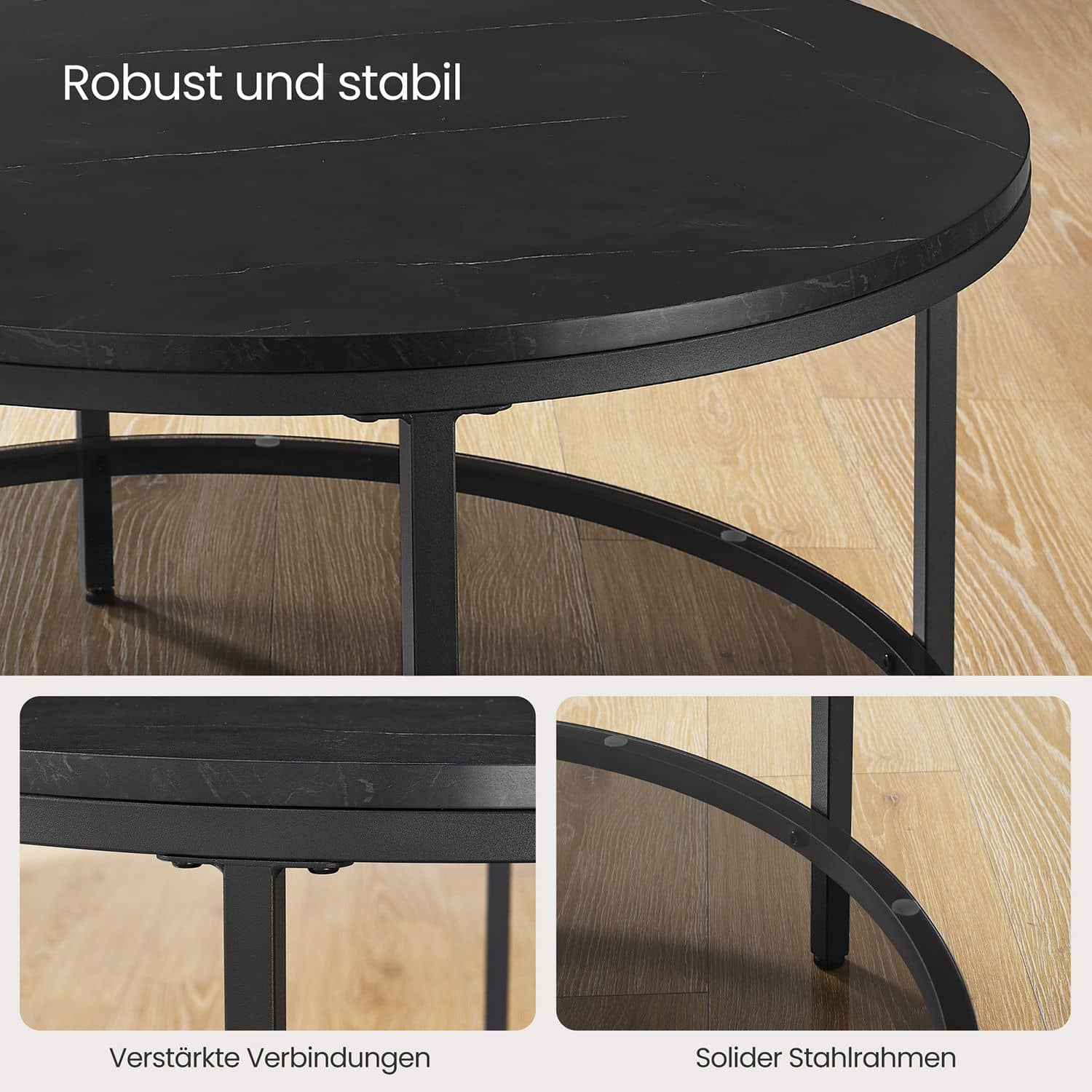 VASAGLE Couchtisch Ø 80 cm – 2 Ablagen & Marmoroptik VASAGLE Couchtisch Ø 80 cm – 2 Ablagen & Marmoroptik