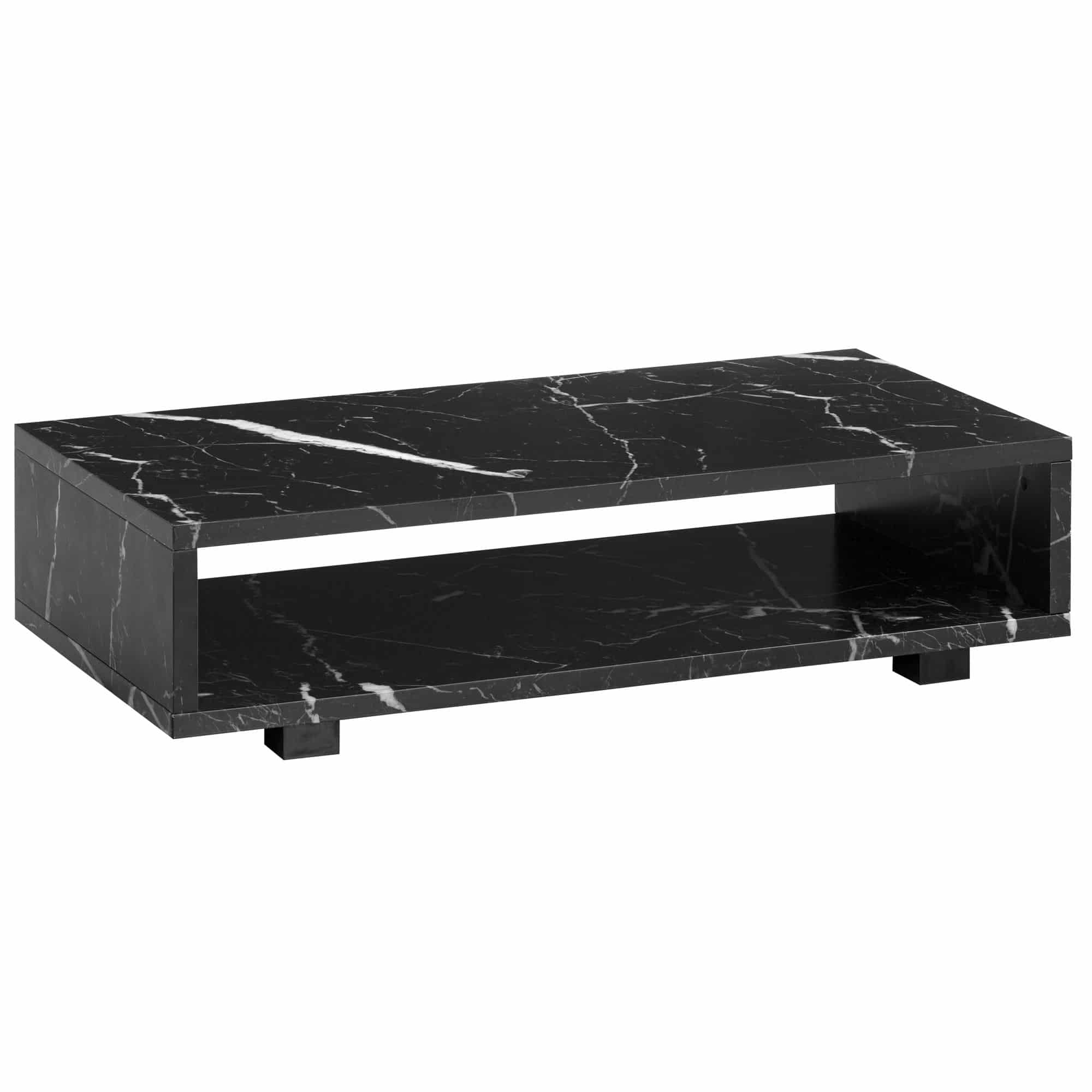Couchtisch 100x50x25 cm Schwarz Sofatisch in Marmor-Optik Modern