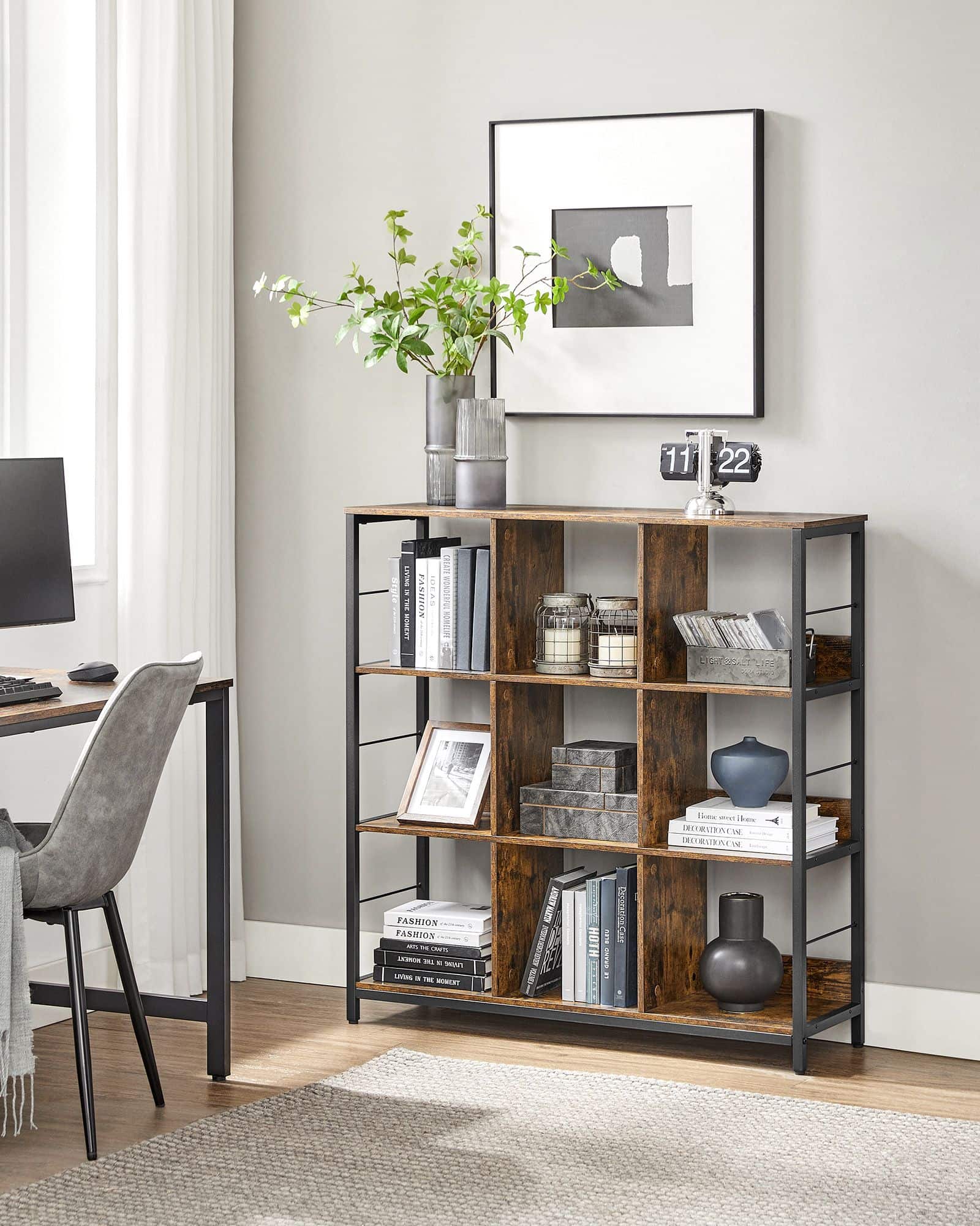 Regal mit 3 Ebenen für Wohnzimmer vintagebraun-schwarz