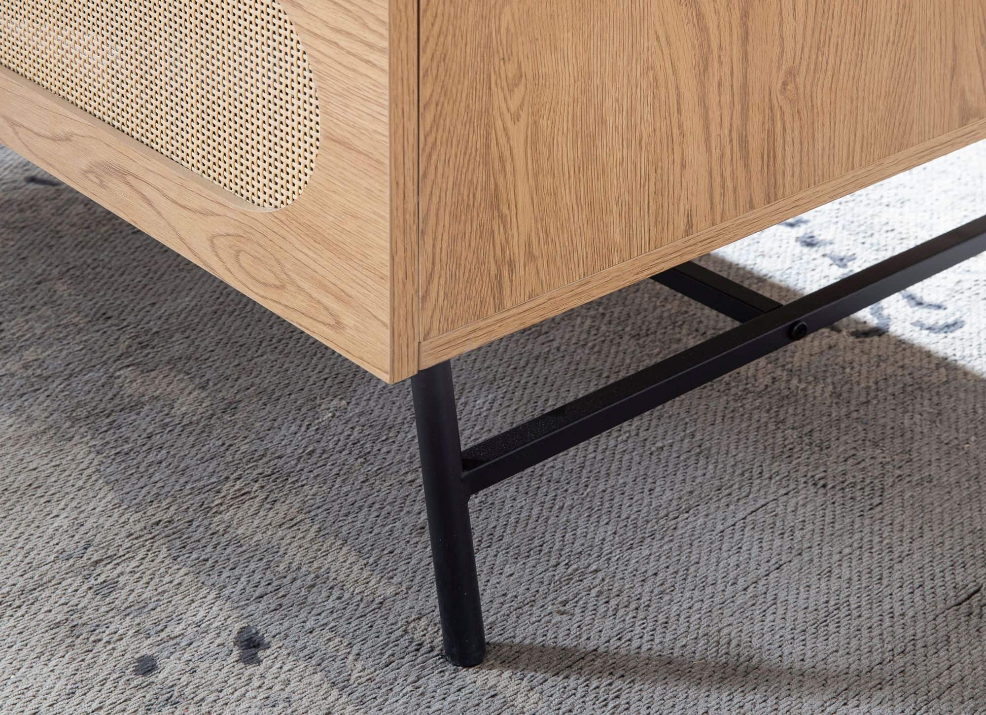 Couchtisch 100x60x45 cm Wohnzimmertisch mit Eiche-Dekor & Rattan Couchtisch 100x60x45 cm Wohnzimmertisch mit Eiche-Dekor & Rattan