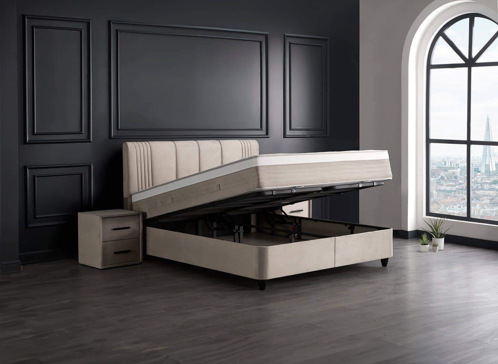 Belicia Boxspringbett mit Bettkasten – Samt Beige, ABC Bedding Belicia Boxspringbett mit Bettkasten – Samt Beige, ABC Bedding