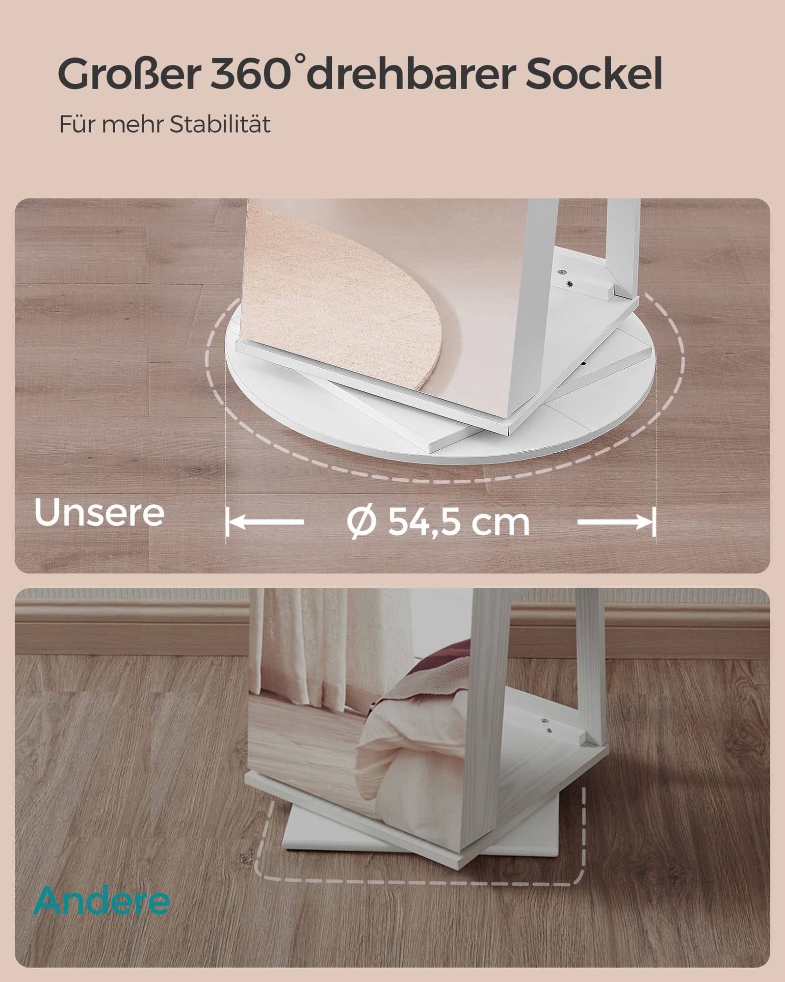 Schmuckschrank mit rahmenlosem Ganzkörperspiegel