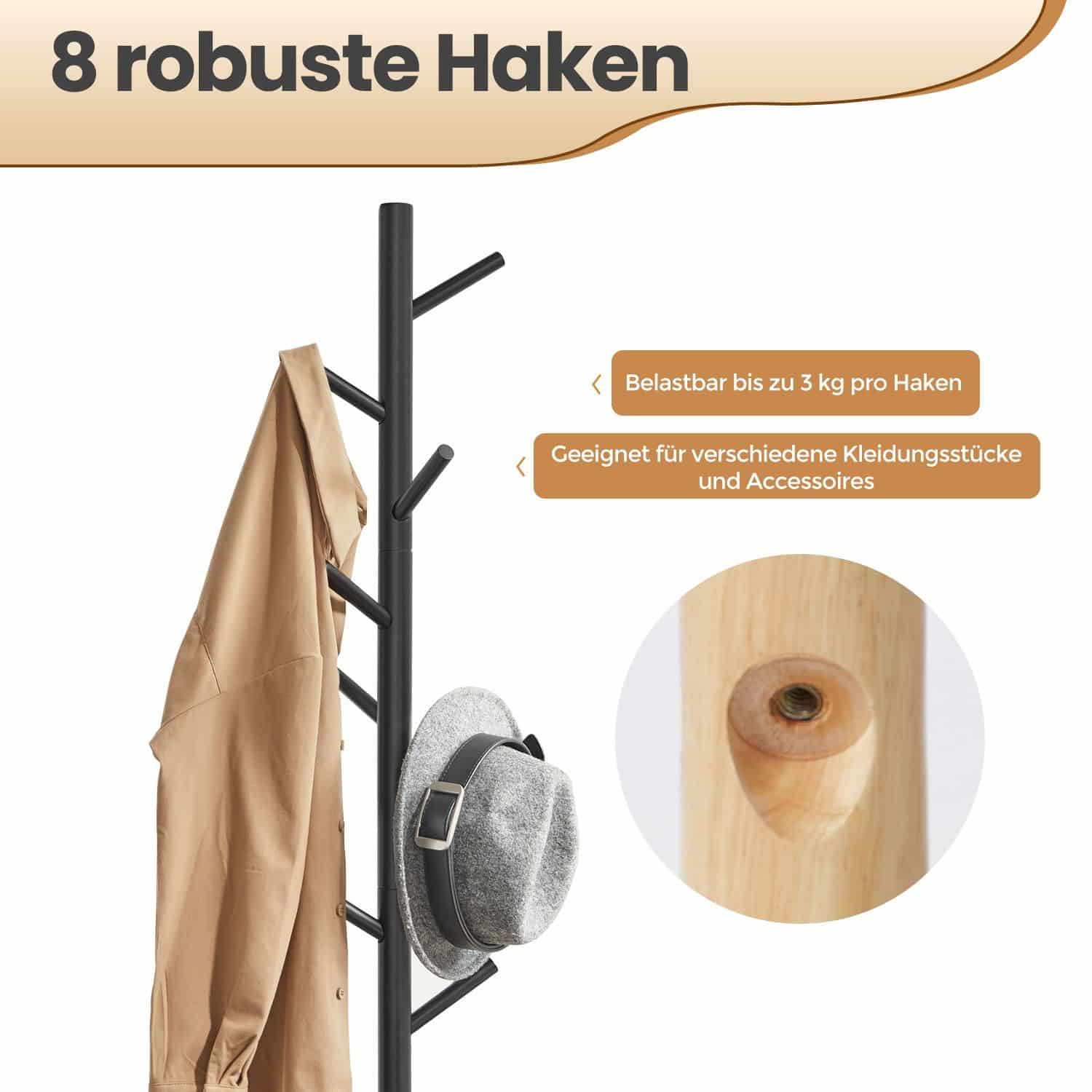 Garderobenständer, Kleiderständer aus Massivholz, Garderobe in Baumform