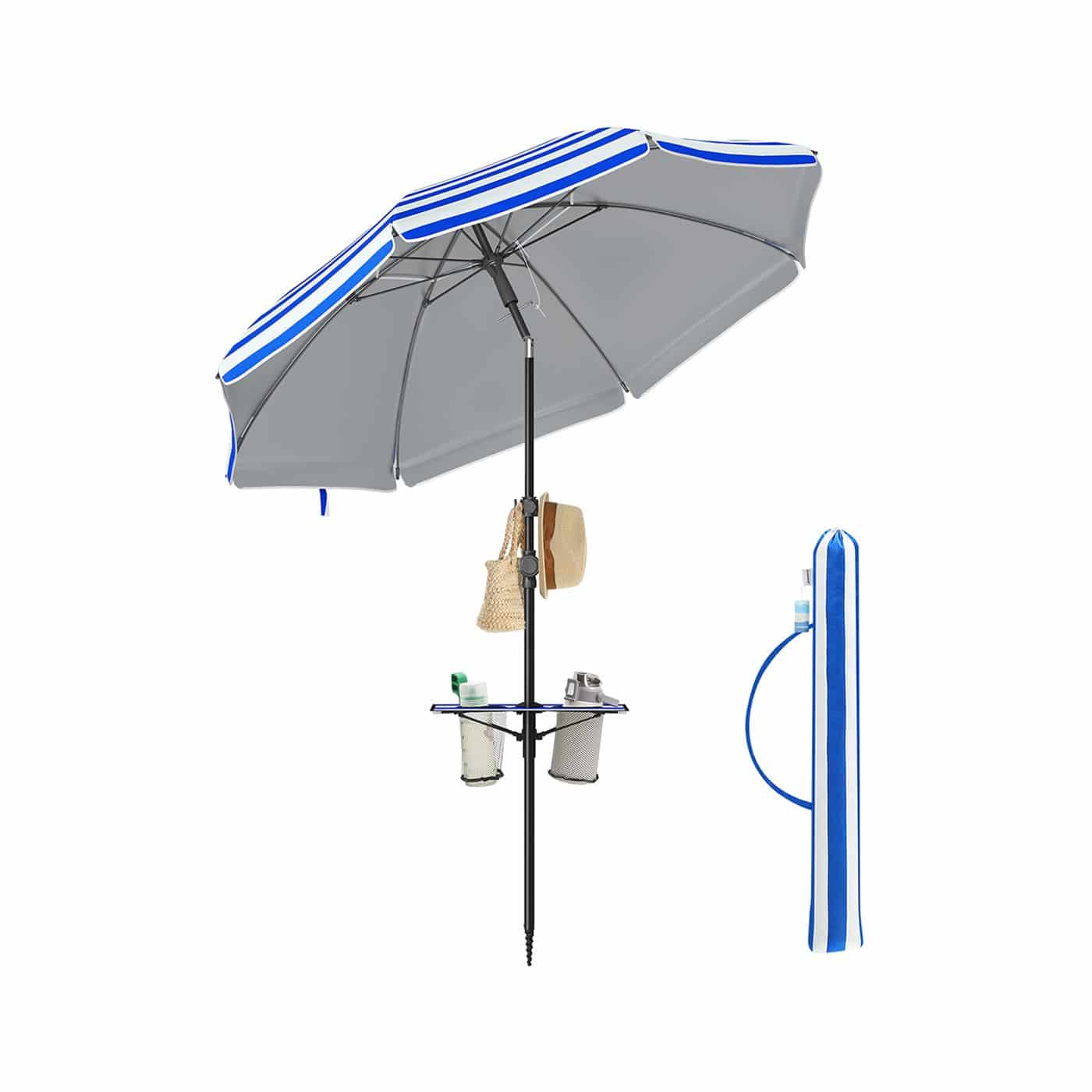 Sonnenschirm 160 cm beidseitig um 30° knickbar höhenverstellbar blau-weiß Sonnenschirm 160 cm beidseitig um 30° knickbar höhenverstellbar blau-weiß