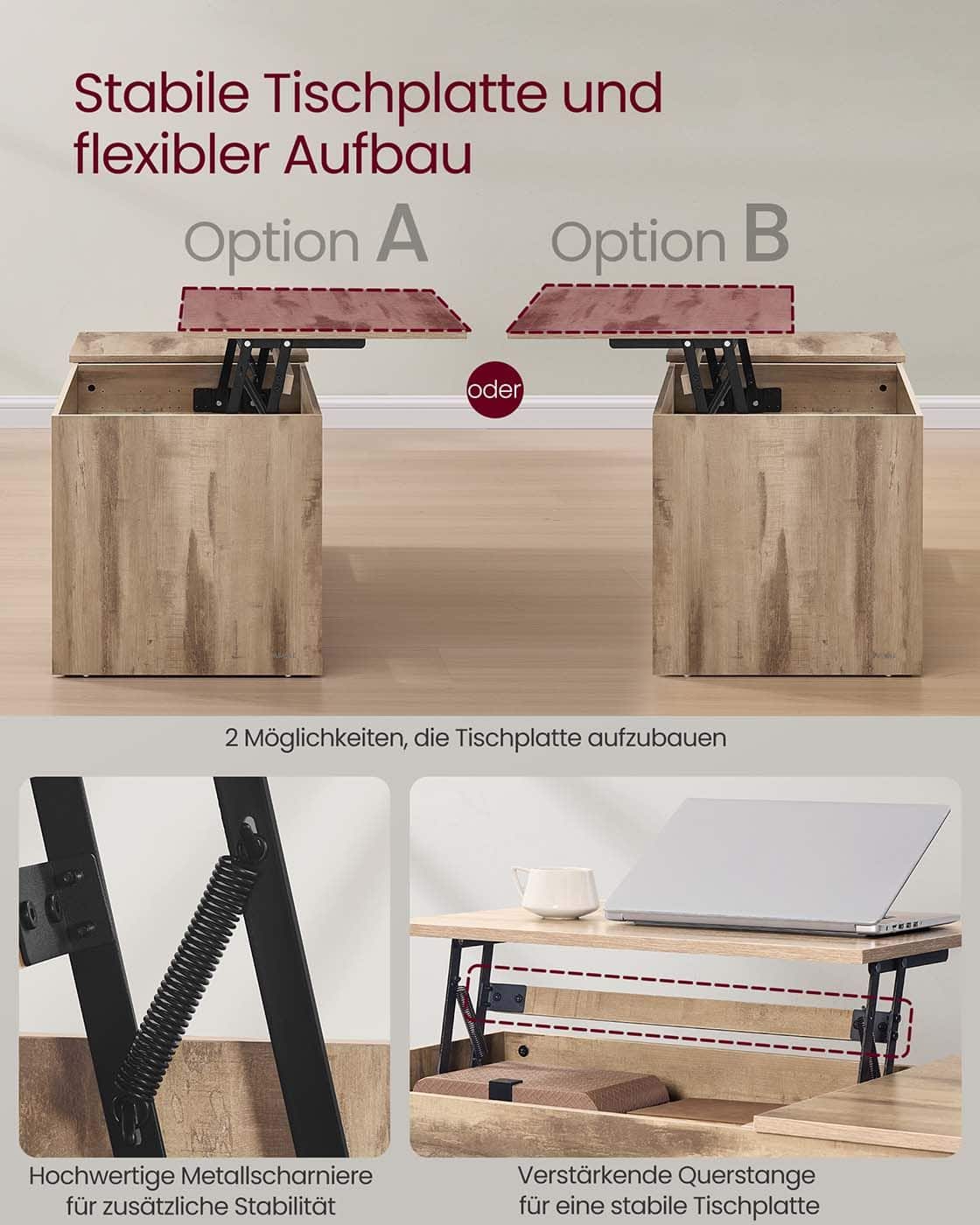 Couchtisch mit 2 Schubladen und Fächern Couchtisch mit 2 Schubladen und Fächern