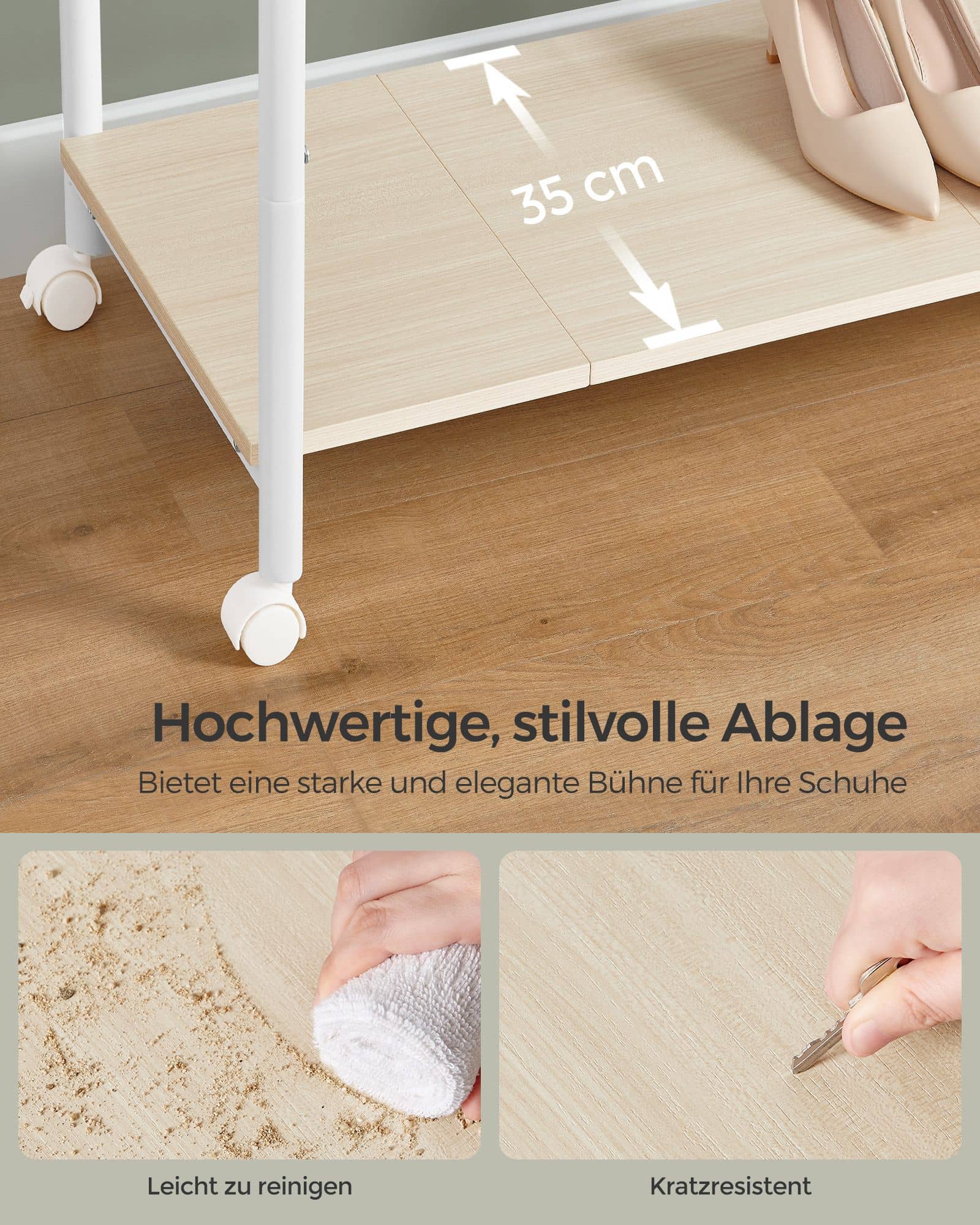 Kleiderständer auf Rollen eichenfarben-cremeweiß Kleiderständer auf Rollen eichenfarben-cremeweiß