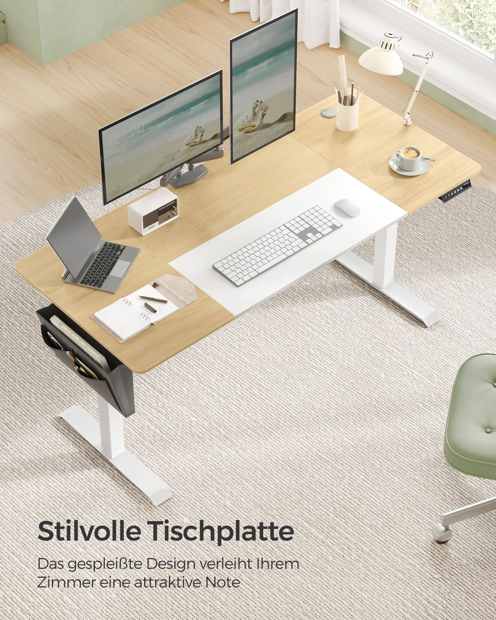 Höhenverstellbarer Schreibtisch elektrisch pastellgelb-basisweiß Höhenverstellbarer Schreibtisch elektrisch pastellgelb-basisweiß