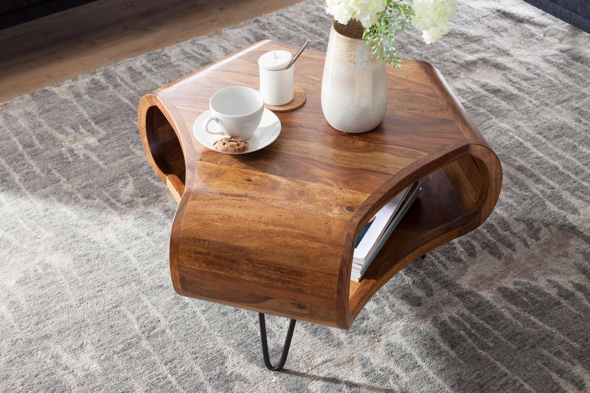 Couchtisch WL5.603 Sheesham massiv Holz 55 x 55 x 38 cm Ablage & Metallgestell Couchtisch WL5.603 Sheesham massiv Holz 55 x 55 x 38 cm Ablage & Metallgestell
