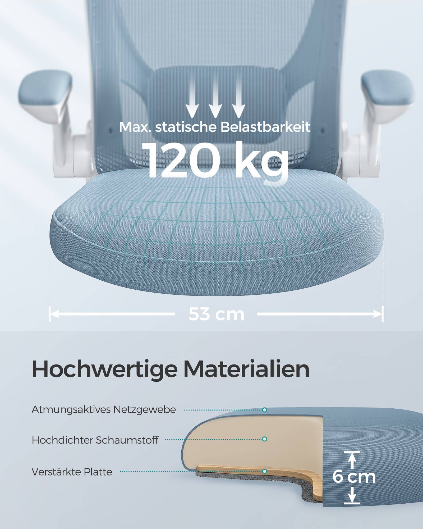Bürostuhl ergonomisch klappbare Armlehnen nebelblau Bürostuhl ergonomisch klappbare Armlehnen nebelblau