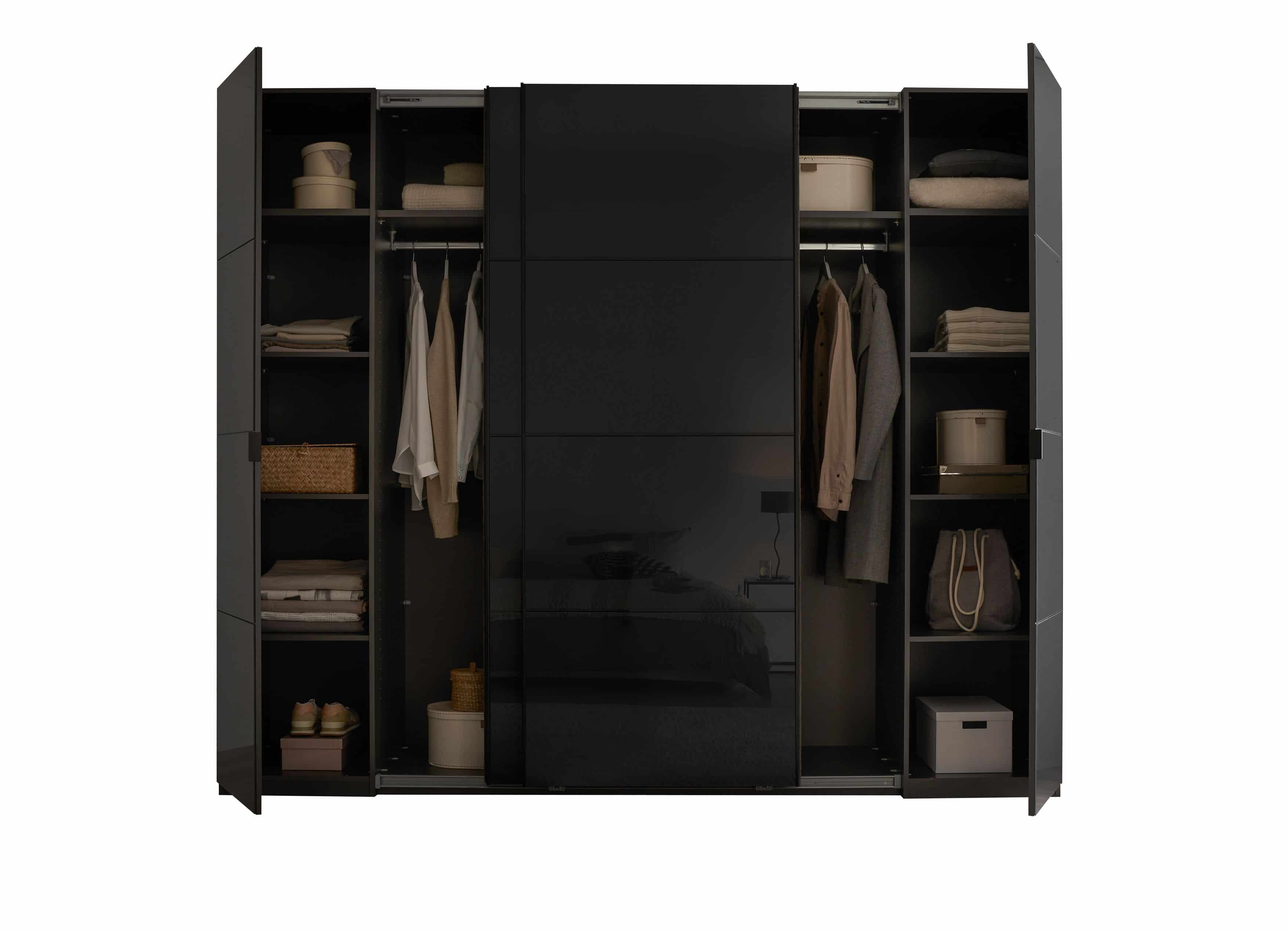 Mufo Kleiderschrank - graphit – moderner Schwebetüren-Schrank mit Drehtüren & Glasfront Mufo Kleiderschrank - graphit – moderner Schwebetüren-Schrank mit Drehtüren & Glasfront