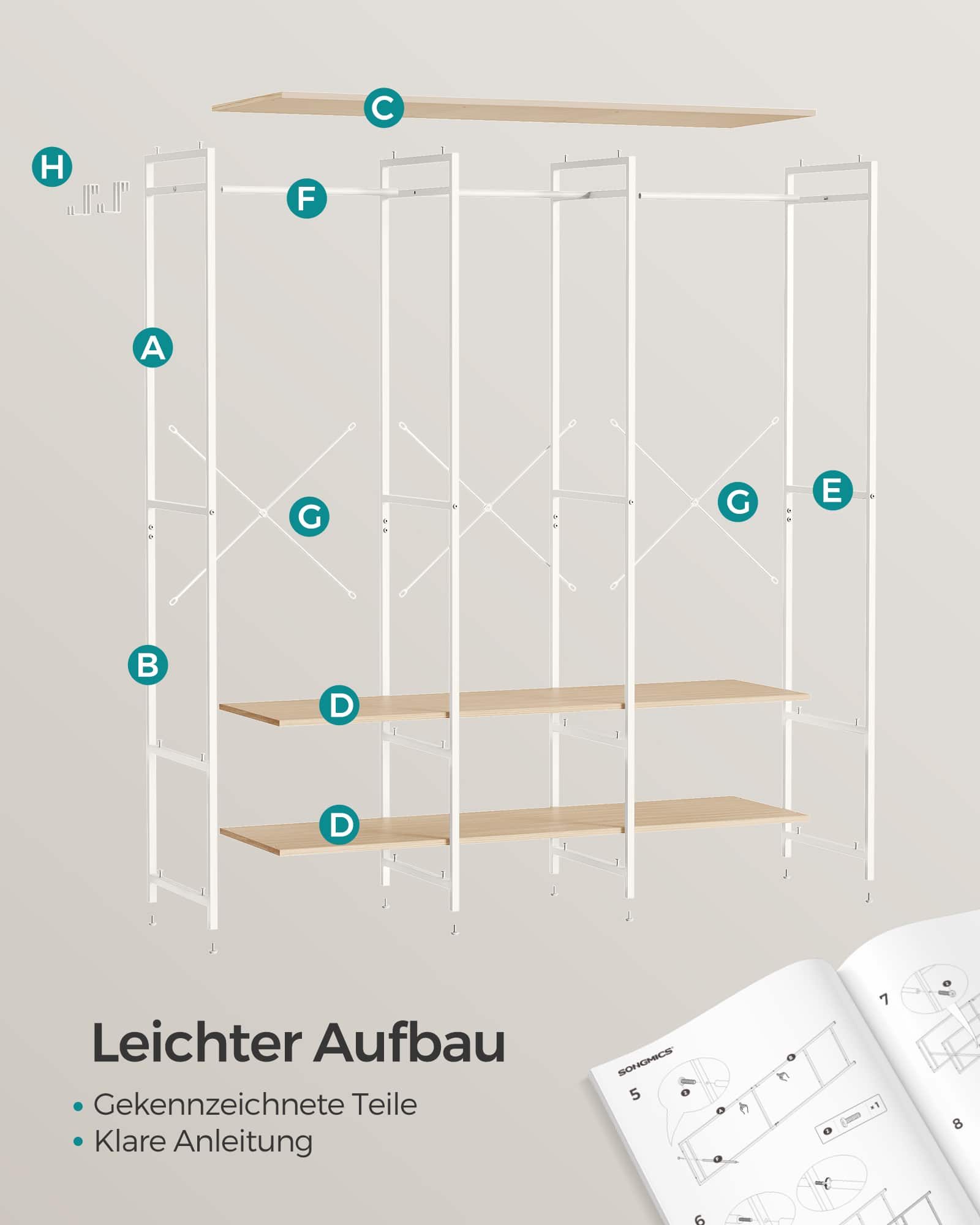 Kleiderschrank offen mit Kleiderstange naturbeige Kleiderschrank offen mit Kleiderstange naturbeige