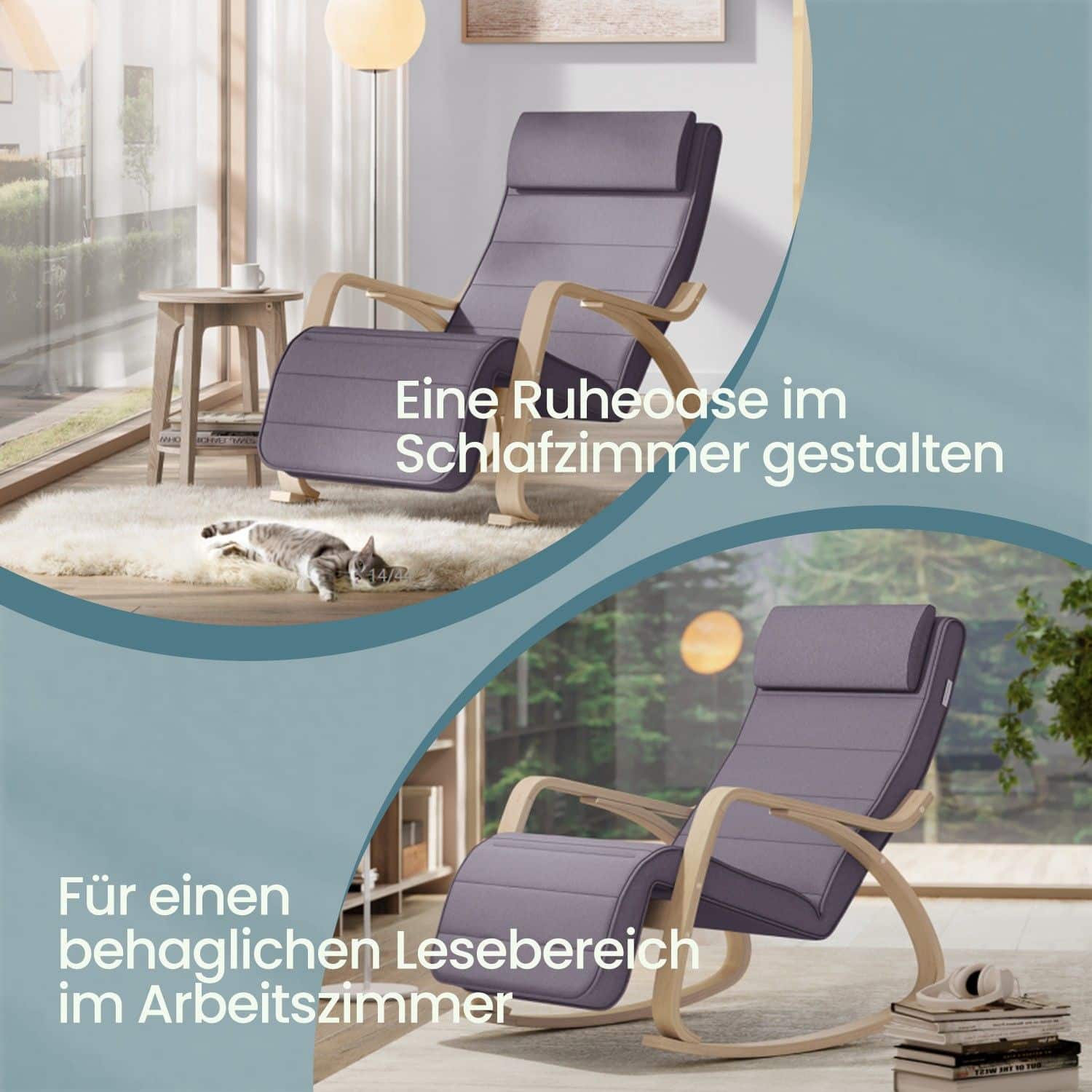 Schaukelstuhl LYYB35010 – Birke & Stoff Hellgrau 67×125×91 cm Schaukelstuhl LYYB35010 – Birke & Stoff Hellgrau 67×125×91 cm