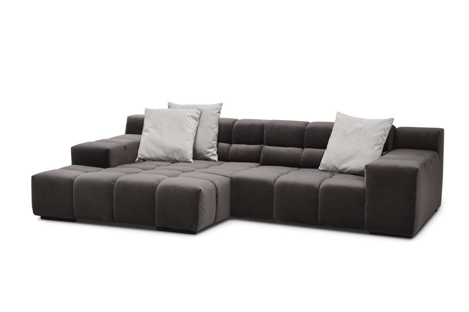 Ecksofa Forum im Velours-Stoff mit Sitztiefenverstellung - designwerk
