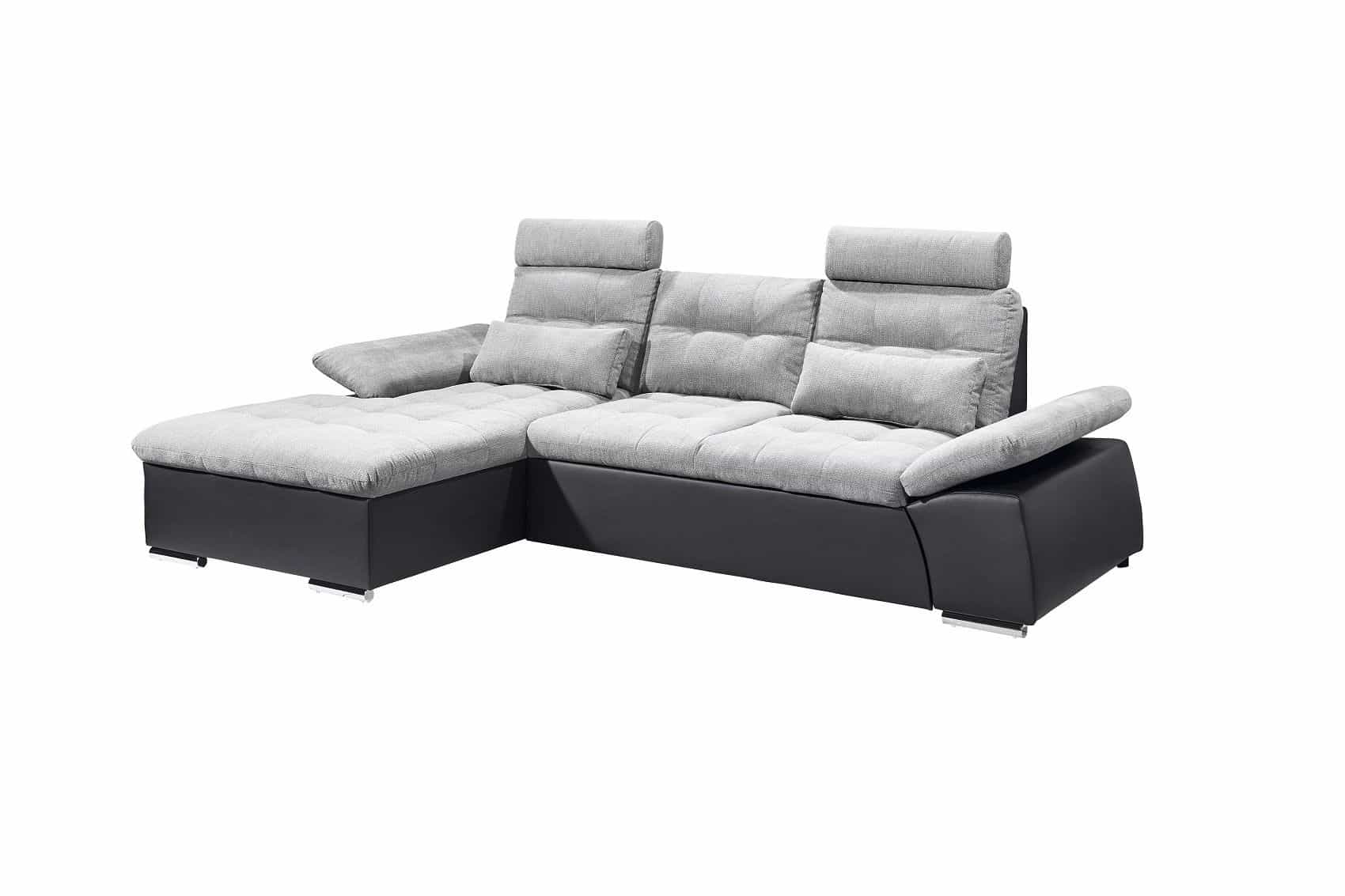 Ecksofa Jakarta Schwarz | Silber – Modernes Sofa mit Schlaffunktion & verstellbaren Armlehnen Ecksofa Jakarta Schwarz | Silber – Modernes Sofa mit Schlaffunktion & verstellbaren Armlehnen