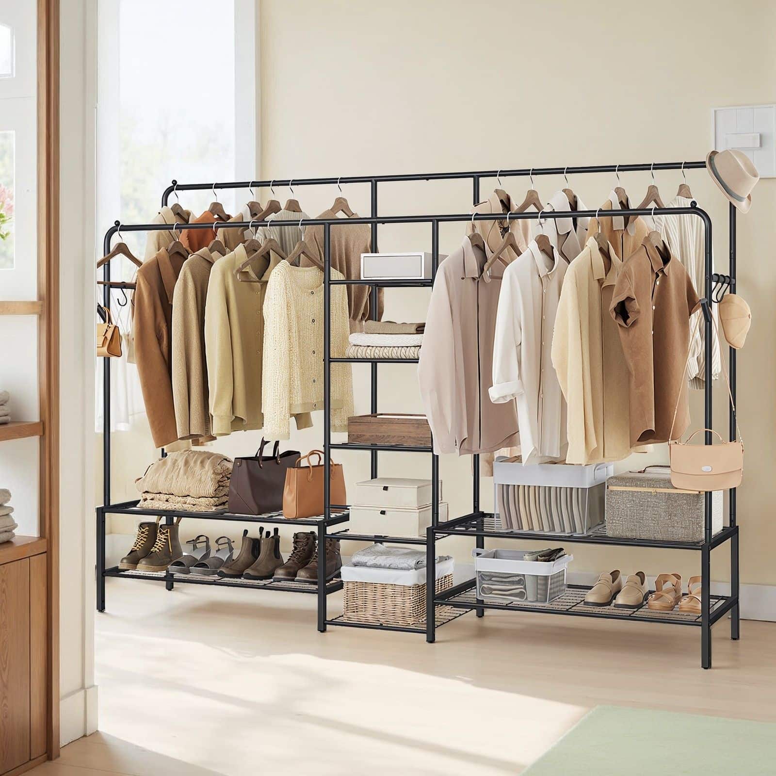 Kleiderständer, offener Kleiderschrank, Garderobenständer mit 9 Ablagen