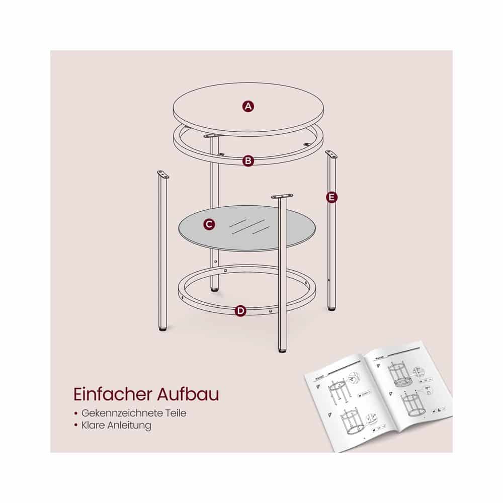 Beistelltisch 2 Ebenen in weißer Marmoroptik mit schwarzem Gestell Marmorweiß-Helles Gold