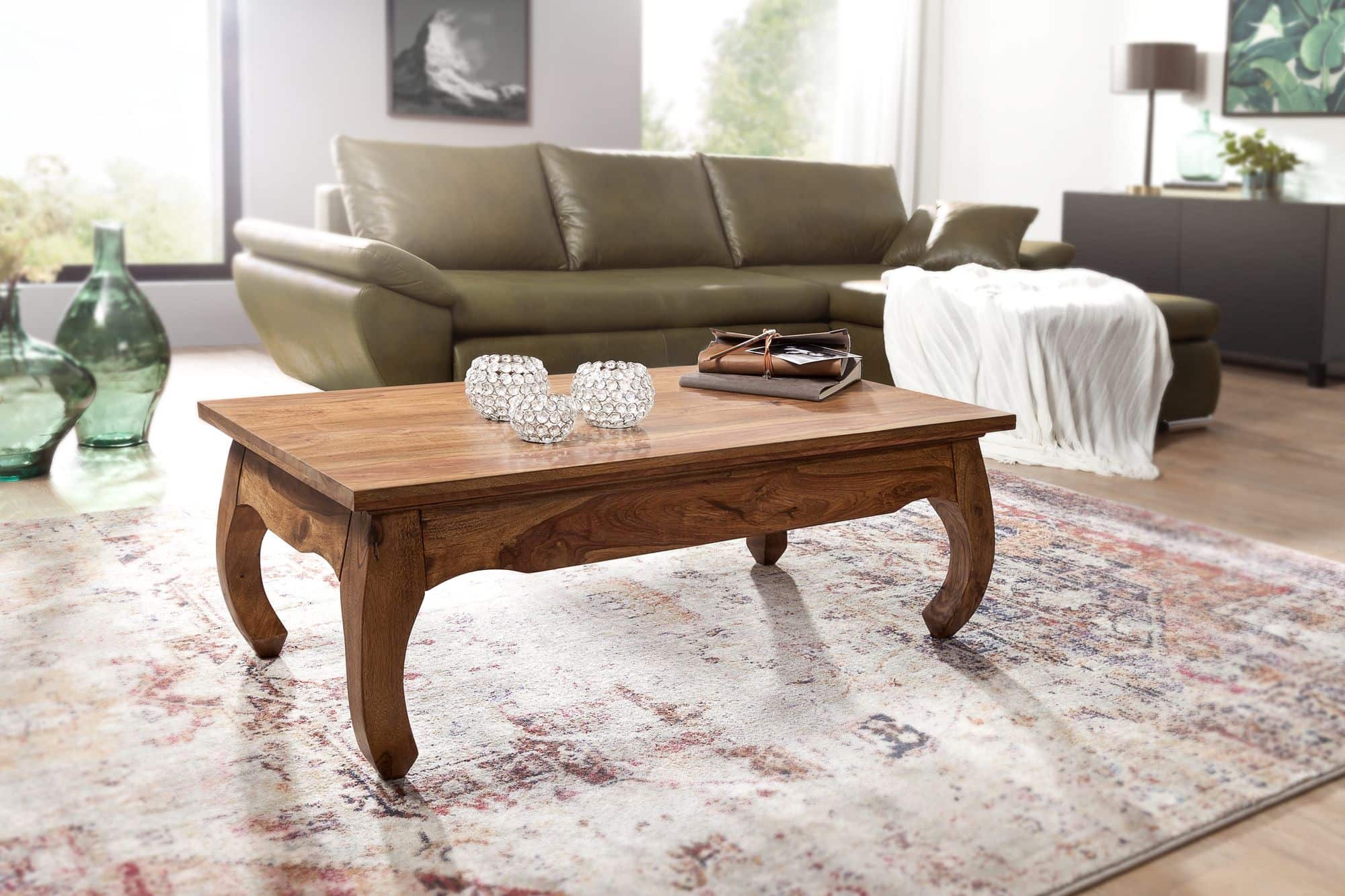Couchtisch Massiv-Holz Sheesham 110 cm breit Wohnzimmer-Tisch Design dunkel-braun Landhaus-Stil Beistelltisch