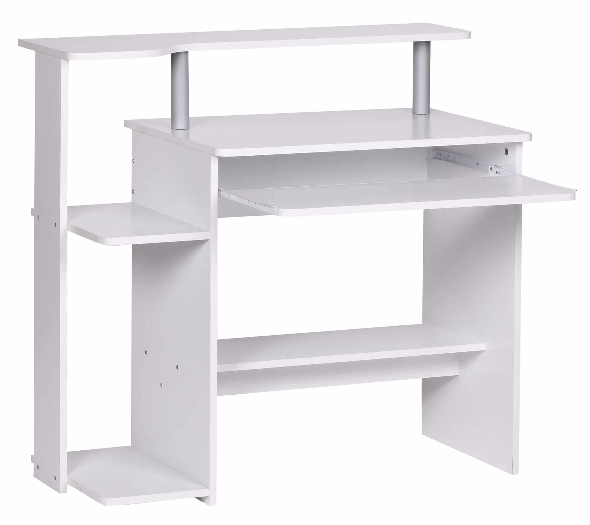 32708-WOHNLING-Computertisch-WL1-153-Weiss-94x90-5x48-5-cm-Laptop-Tisch-Modern-mit-Tastaturauszug-PC-Tisch-mit-Drucker-Ablage-platzsparend-Schreibtisch-fuer-kleine-Raeume-mit-Ablag Computertisch WL1.153 Weiß 94x90,5x48,5 cm Laptop Tisch Modern mit Tastaturauszug