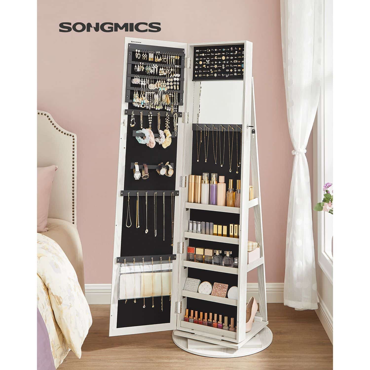 Drehbarer Schmuckschrank mit Spiegel-B34JBC62W Drehbarer Schmuckschrank mit Spiegel-B34JBC62W