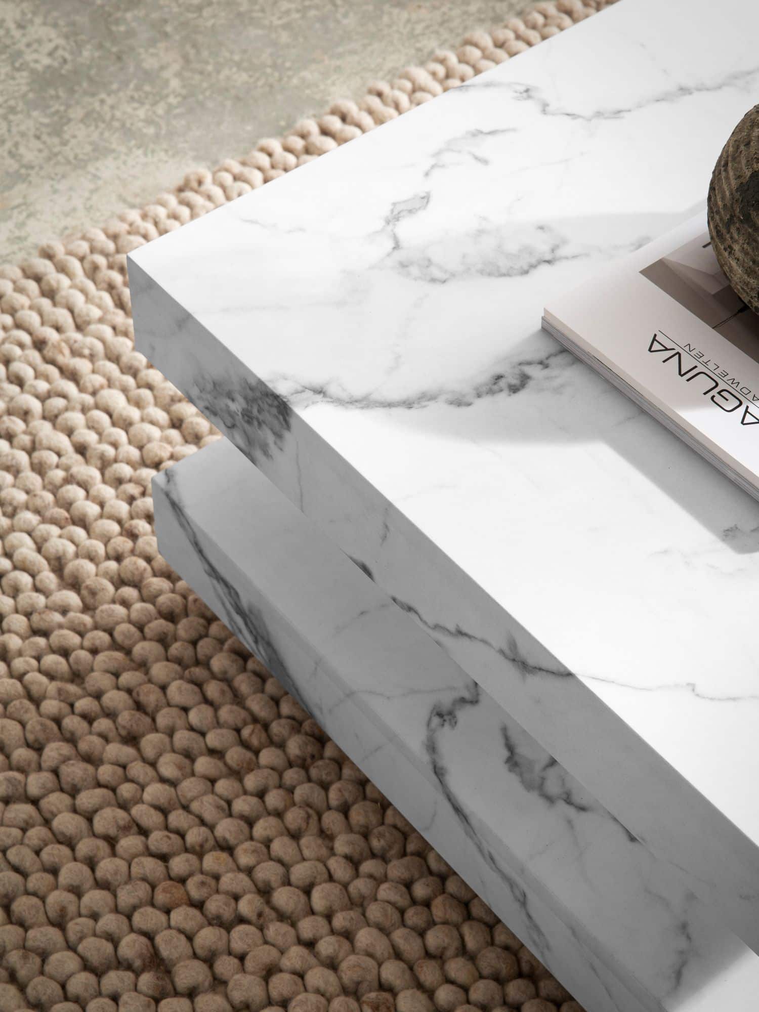 Couchtisch 60x60x34 cm Weiß Sofatisch in Marmor-Optik Modern Couchtisch 60x60x34 cm Weiß Sofatisch in Marmor-Optik Modern